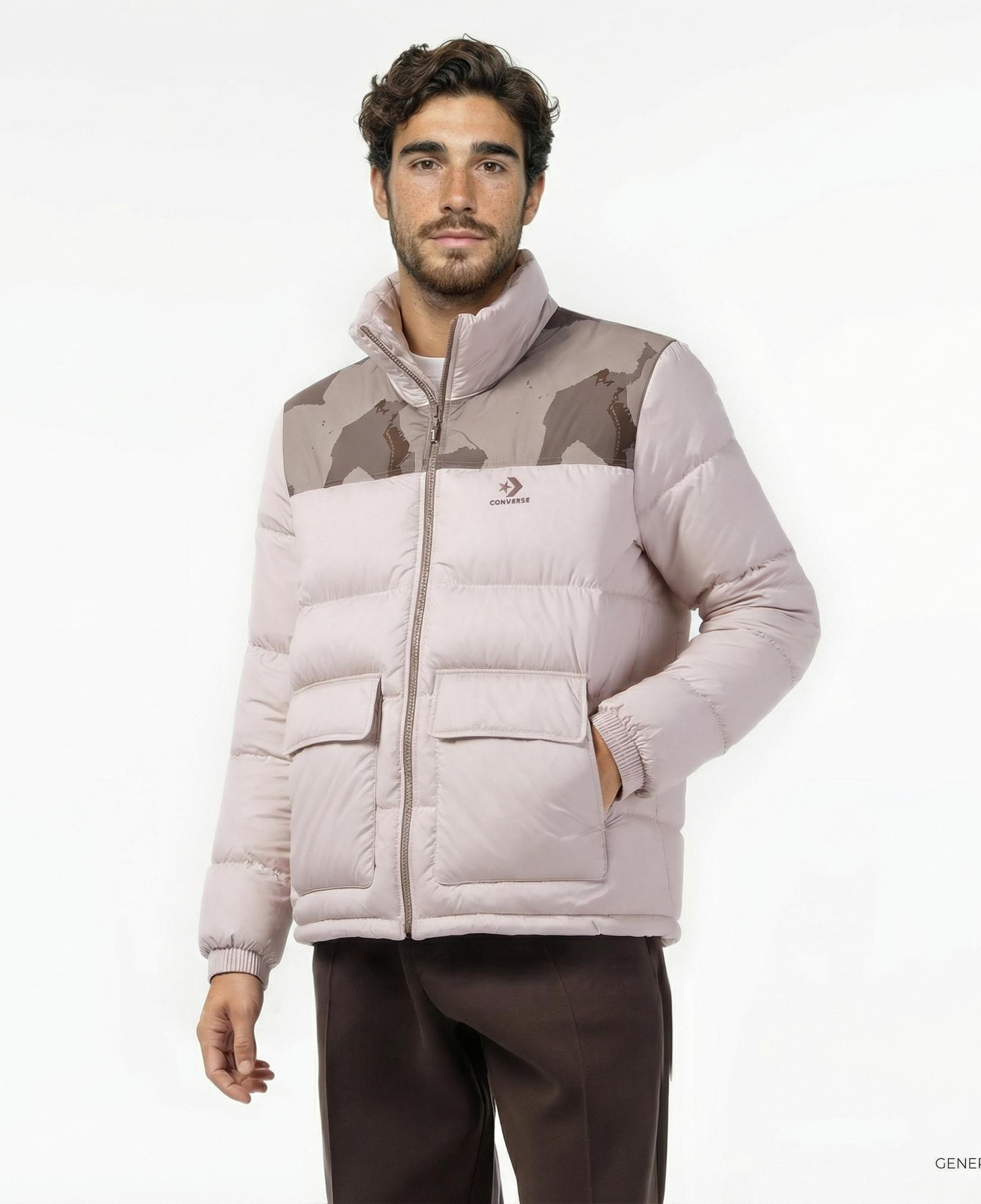 Converse Erkek Dik Yaka Bej Şişme Mont