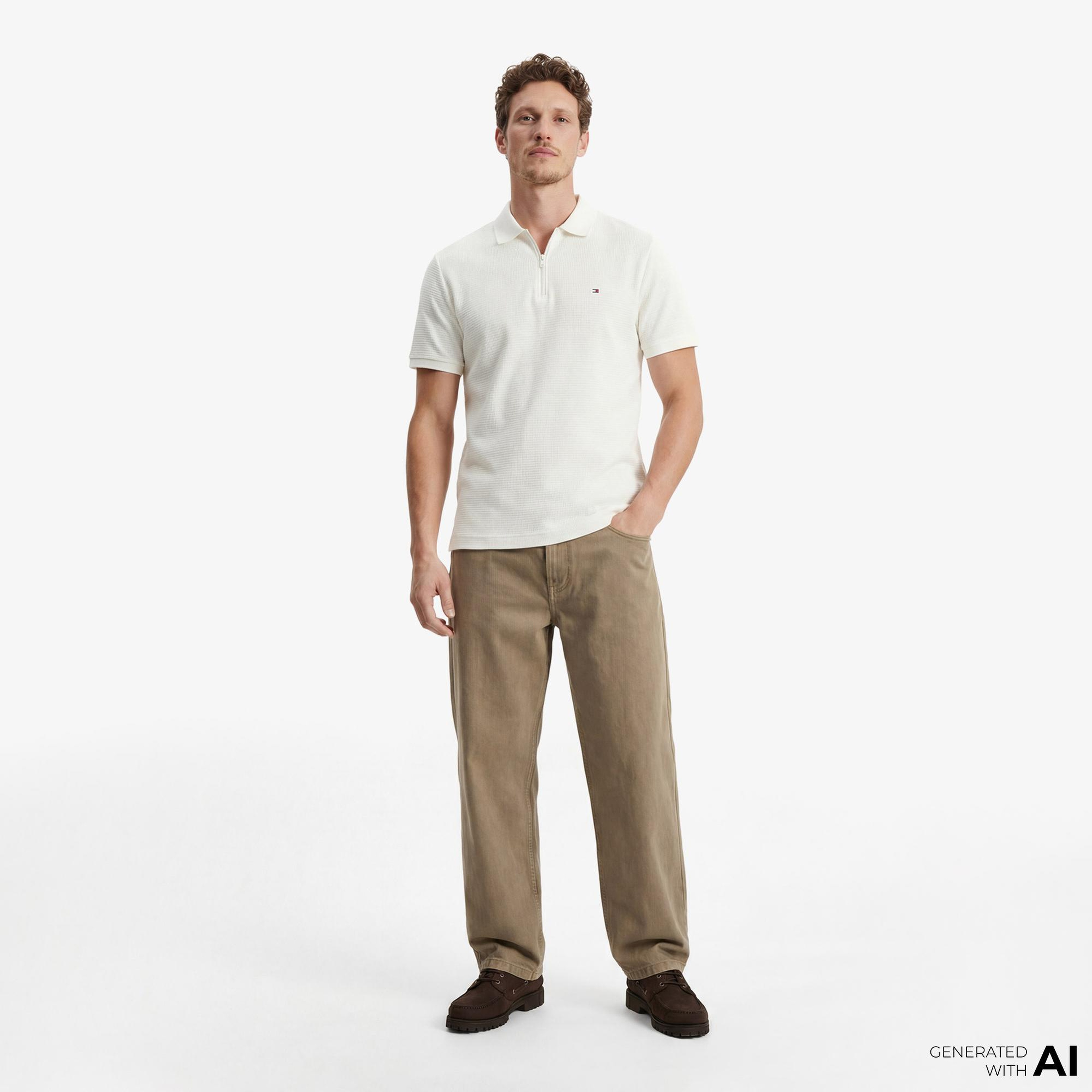 Tommy Hilfiger Performance Erkek Krem Rengi Polo Yaka T-Shirt