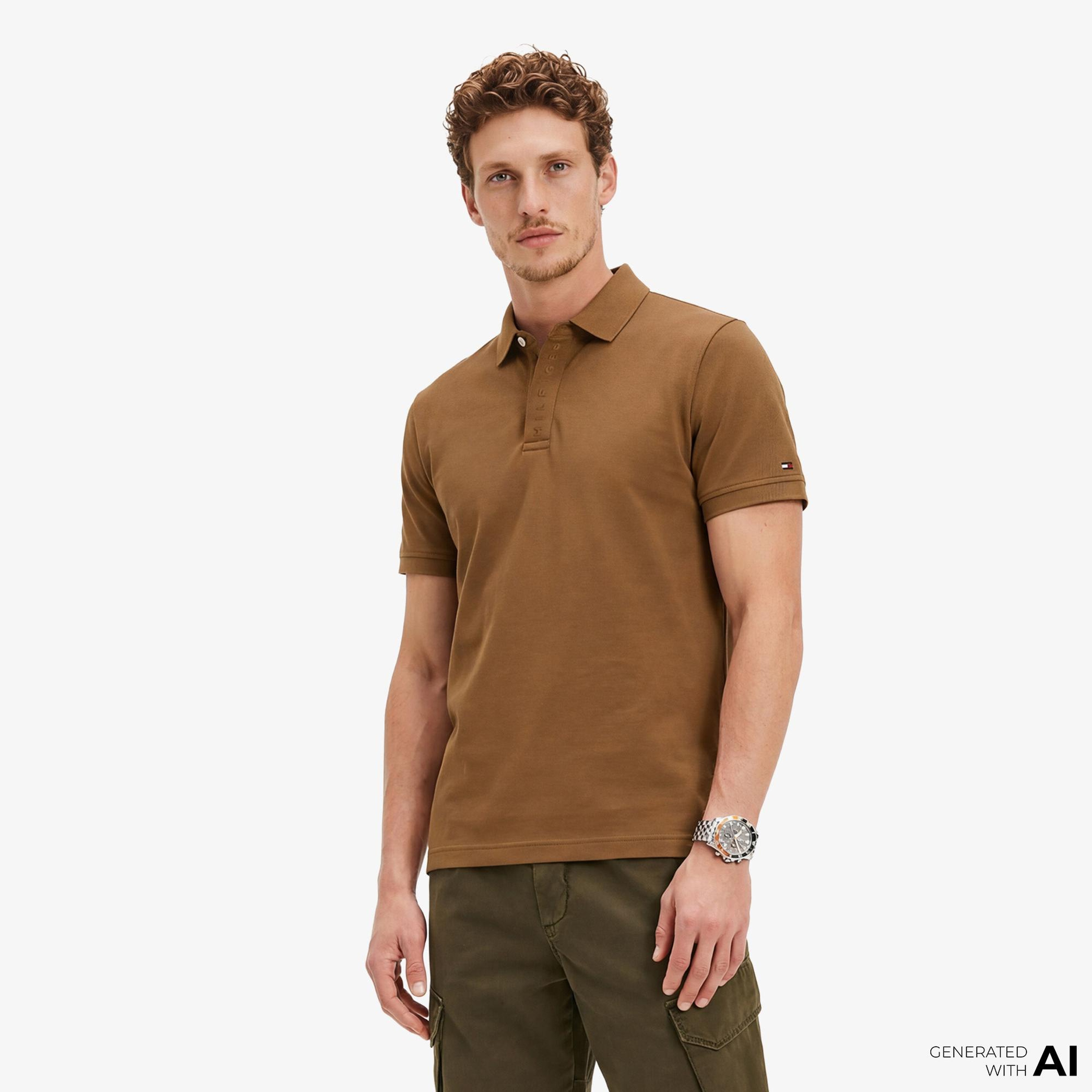 Tommy Hilfiger Seasonal Graphic Erkek Kahverengi Polo Yaka T-Shirt