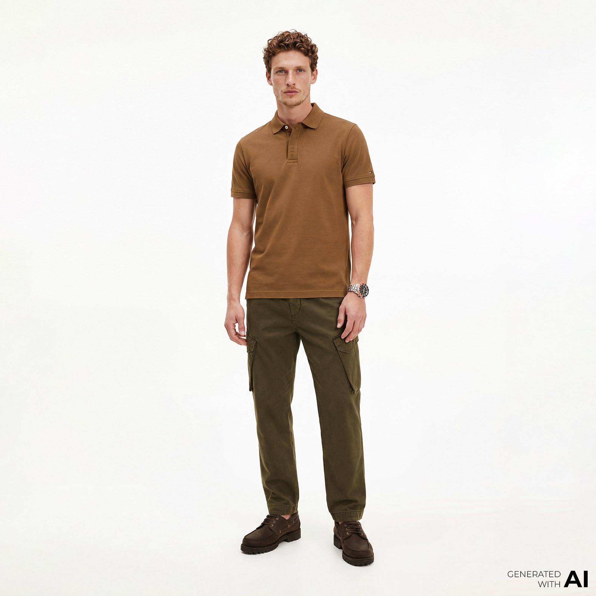 Tommy Hilfiger Seasonal Graphic Erkek Kahverengi Polo Yaka T-Shirt