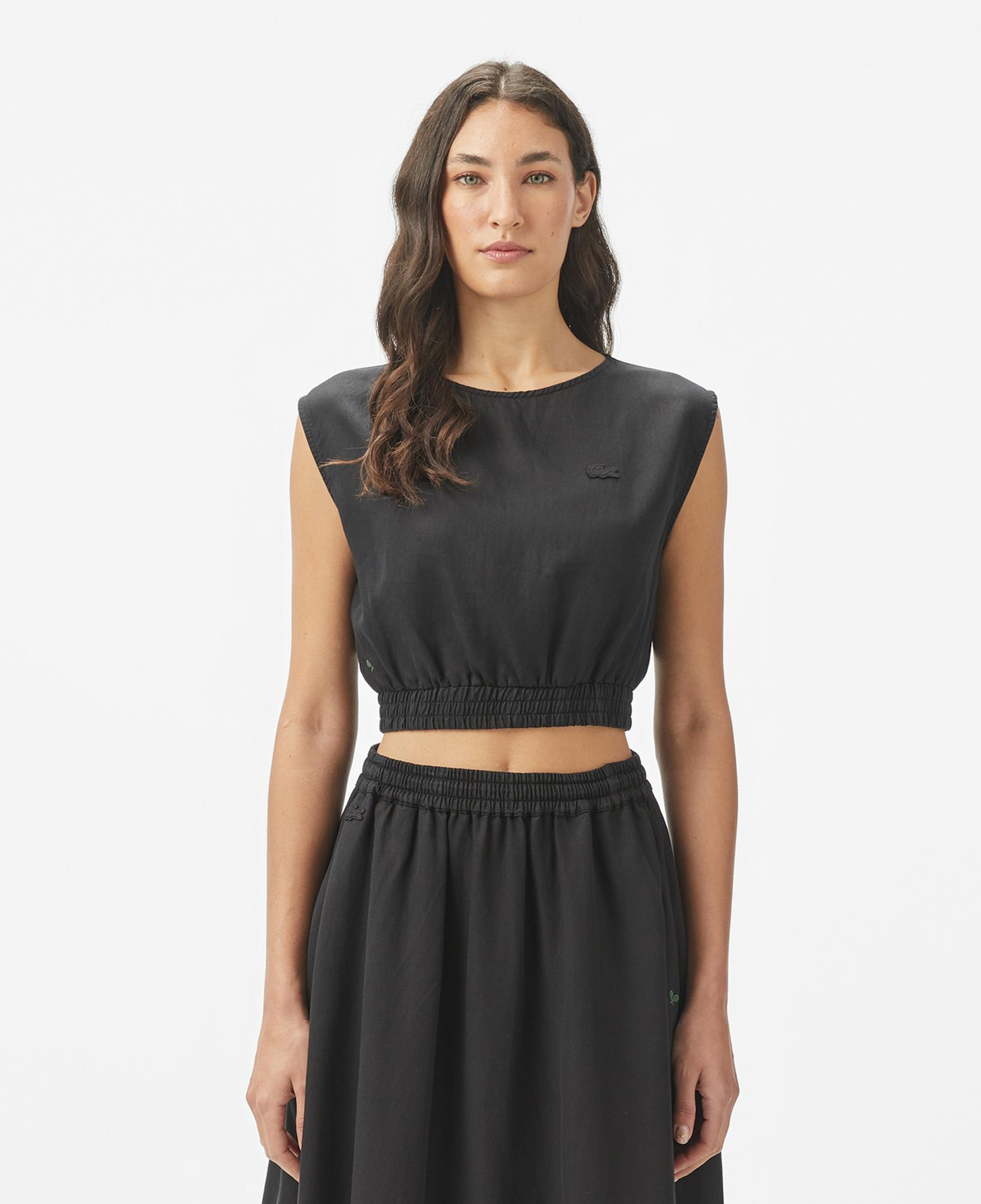 Lacoste Kadın Regular Fit Kolsuz Bisiklet Yaka Siyah Bluz