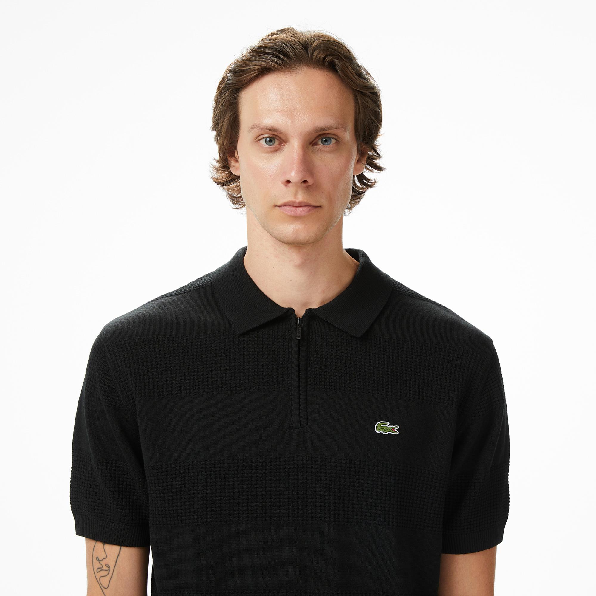 Lacoste Erkek Classic Fit Kısa Kollu Polo Yaka Çizgili Siyah Triko