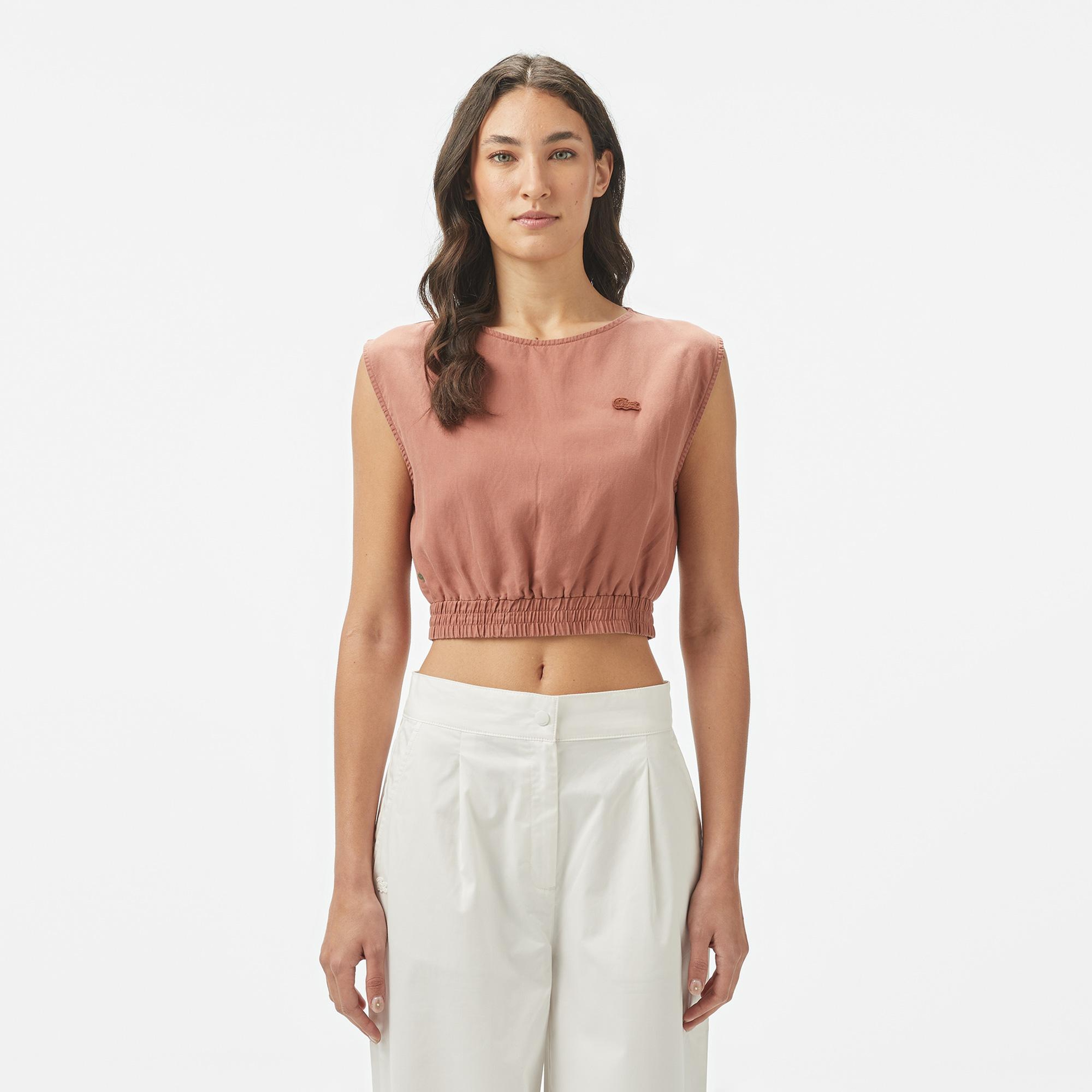 Lacoste Kadın Regular Fit Kolsuz Bisiklet Yaka Kahverengi Bluz