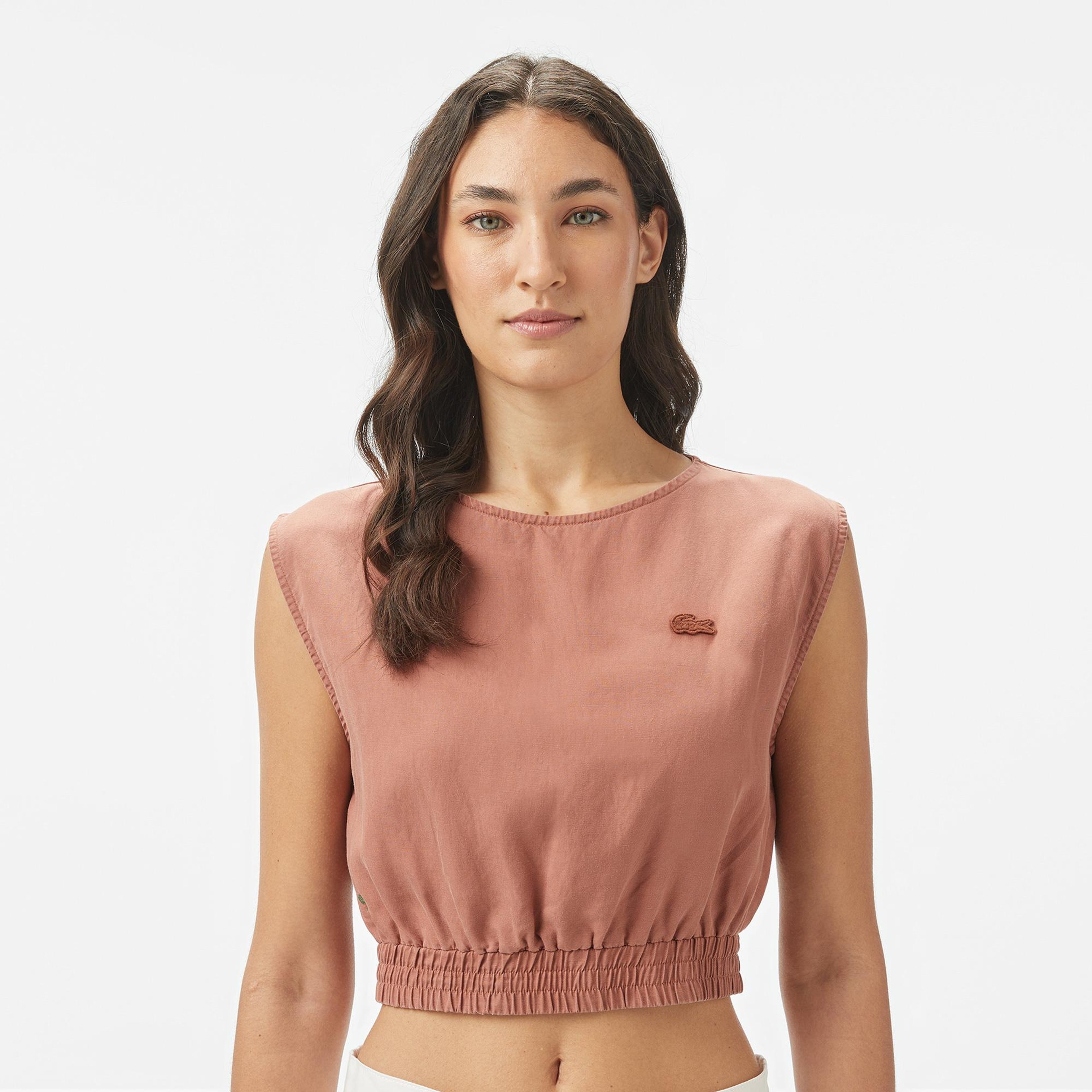Lacoste Kadın Regular Fit Kolsuz Bisiklet Yaka Kahverengi Bluz