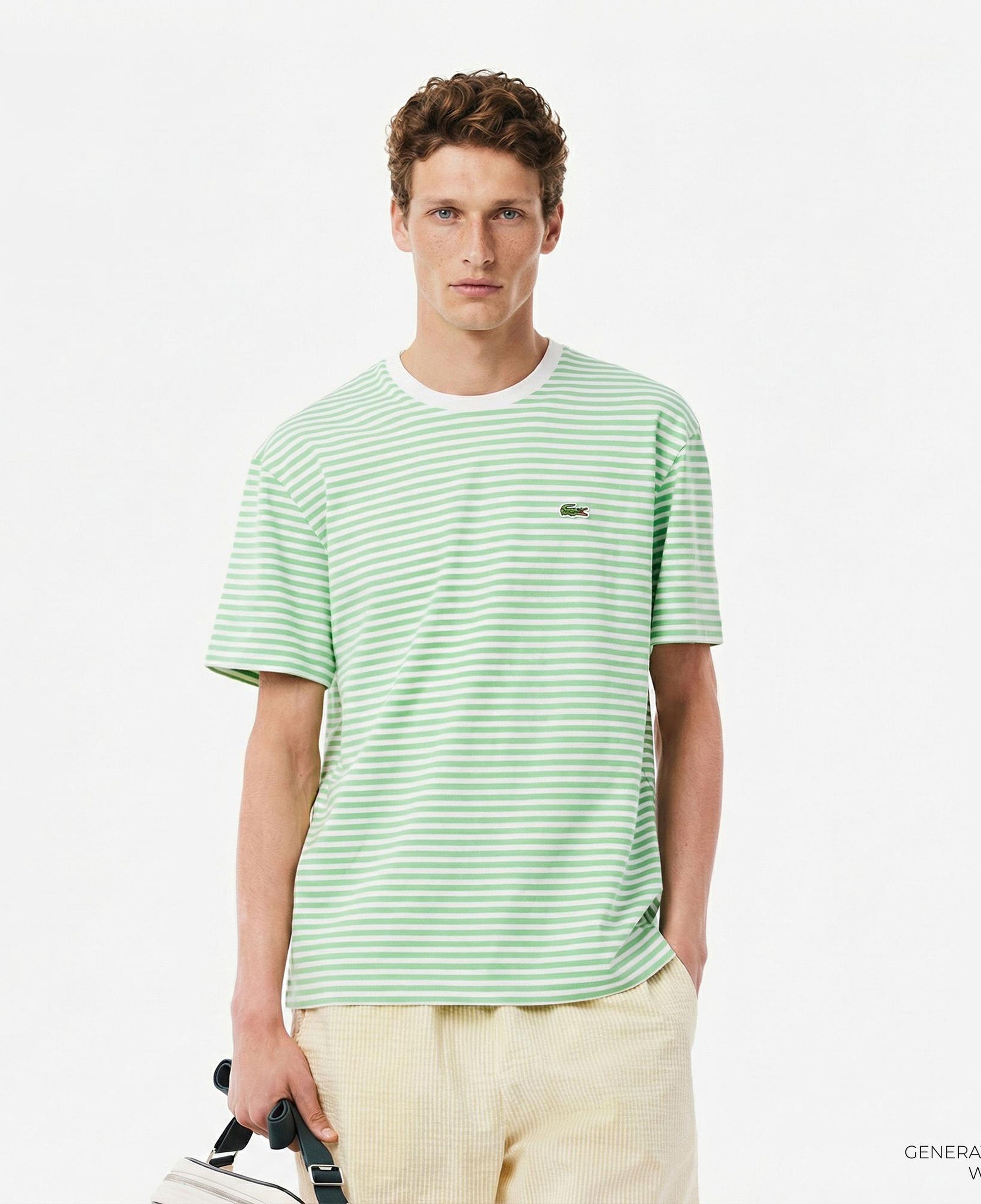 Lacoste Erkek Classic Fit Bisiklet Yaka Çizgili Açık Yeşil T-Shirt