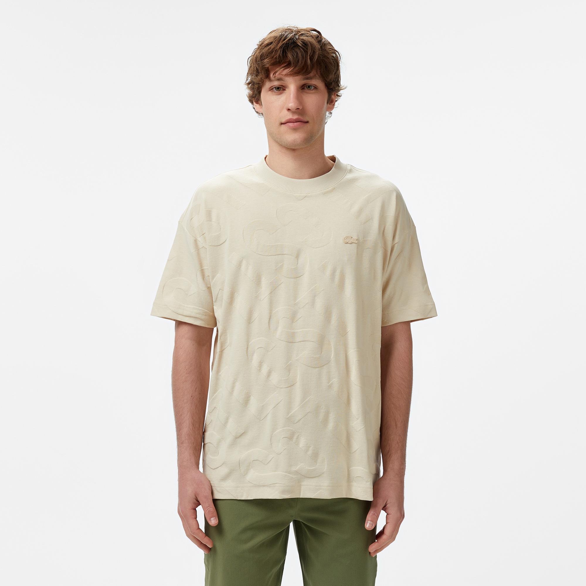 Lacoste Erkek Bisiklet Yaka Desenli Bej T-Shirt
