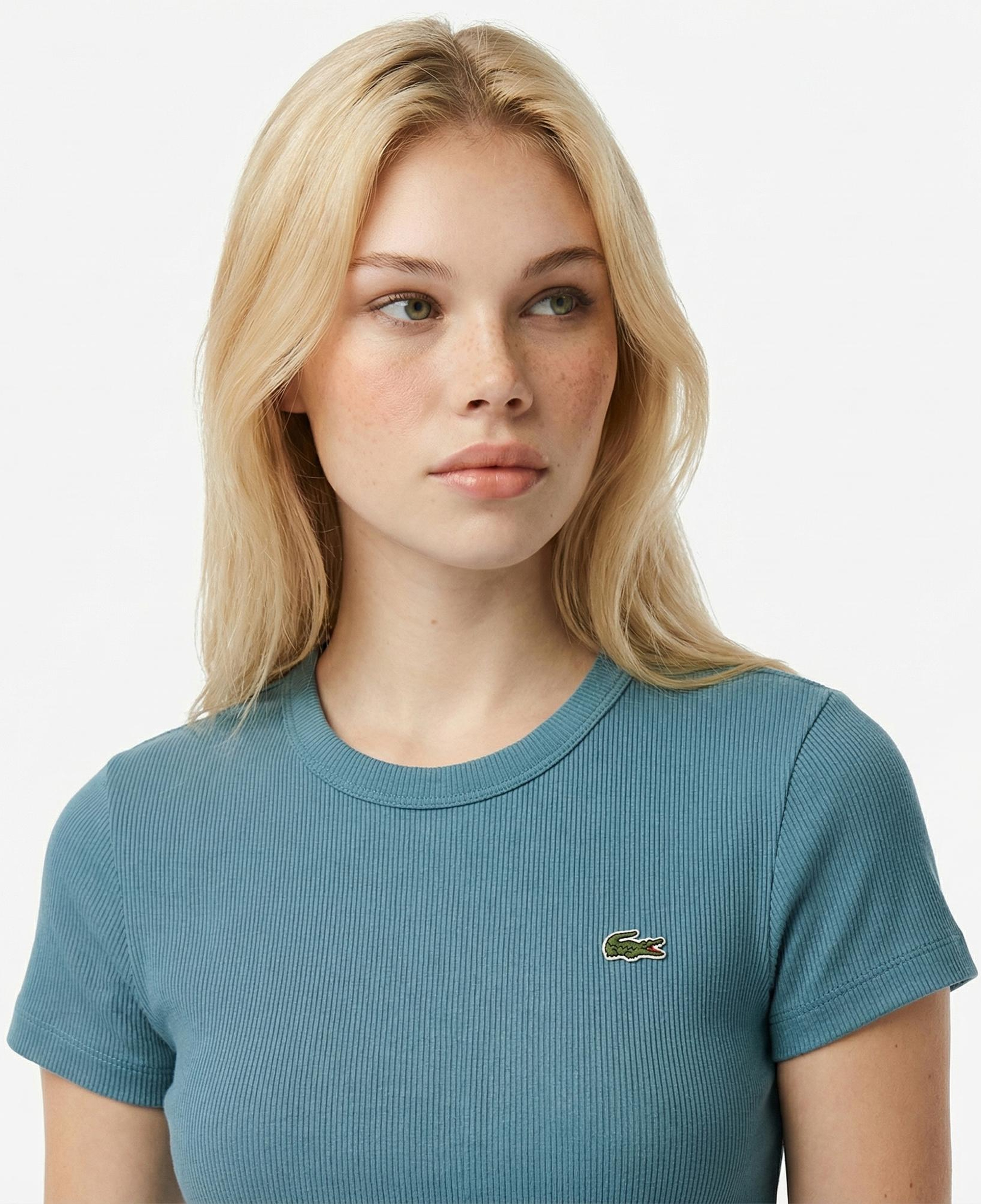 Lacoste Kadın Slim Fit Bisiklet Yaka Mavi T-Shirt