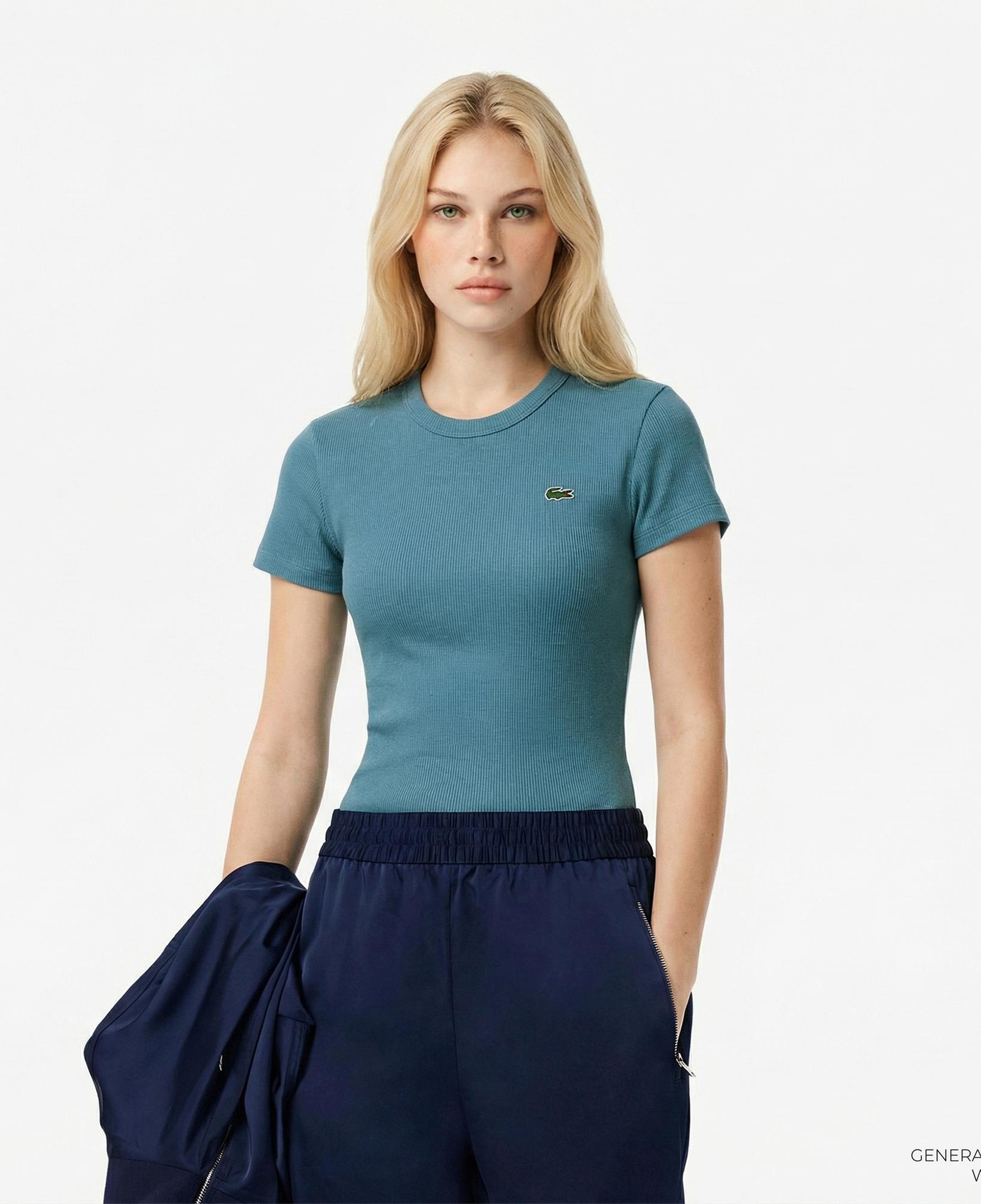 Lacoste Kadın Slim Fit Bisiklet Yaka Mavi T-Shirt