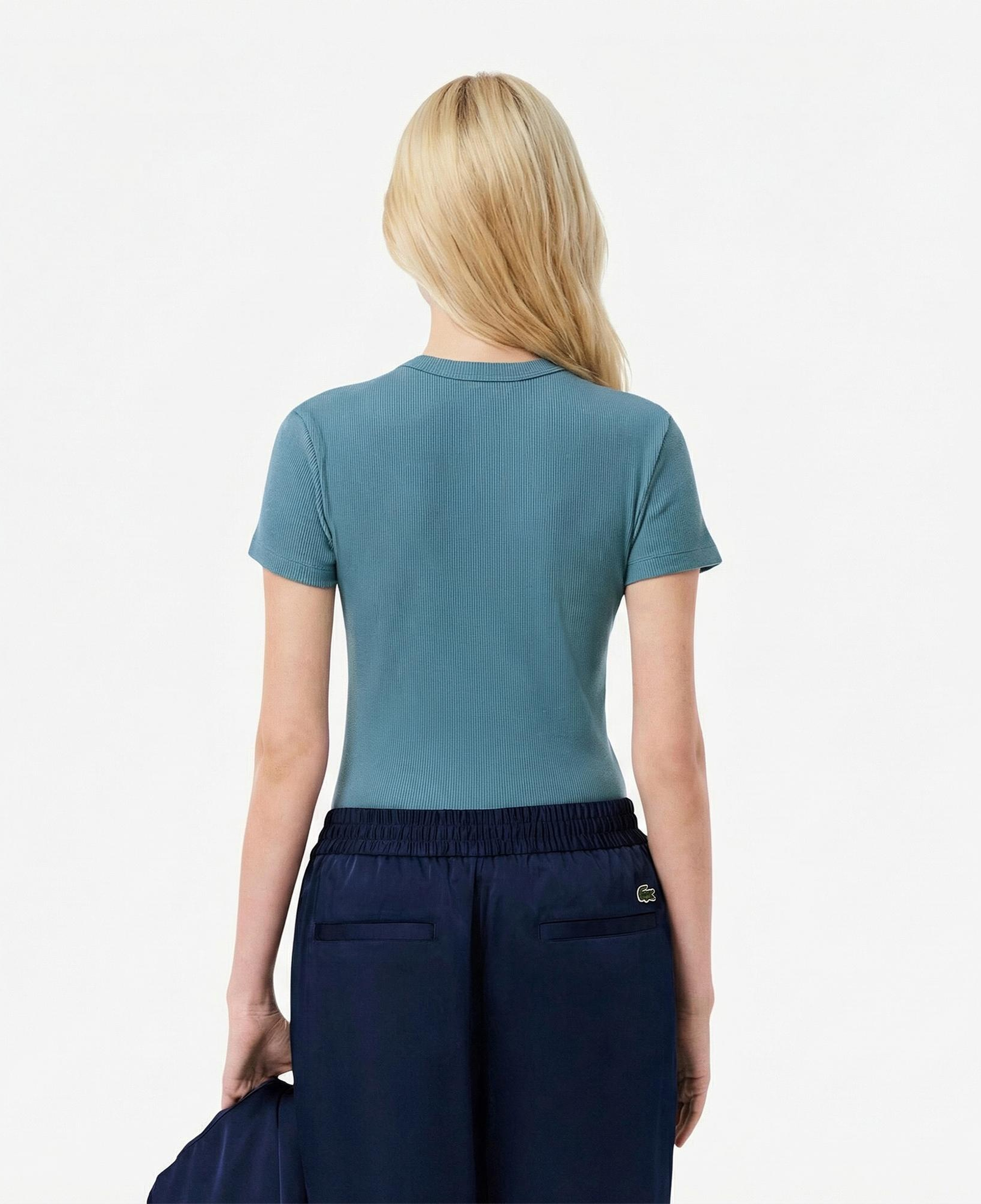 Lacoste Kadın Slim Fit Bisiklet Yaka Mavi T-Shirt