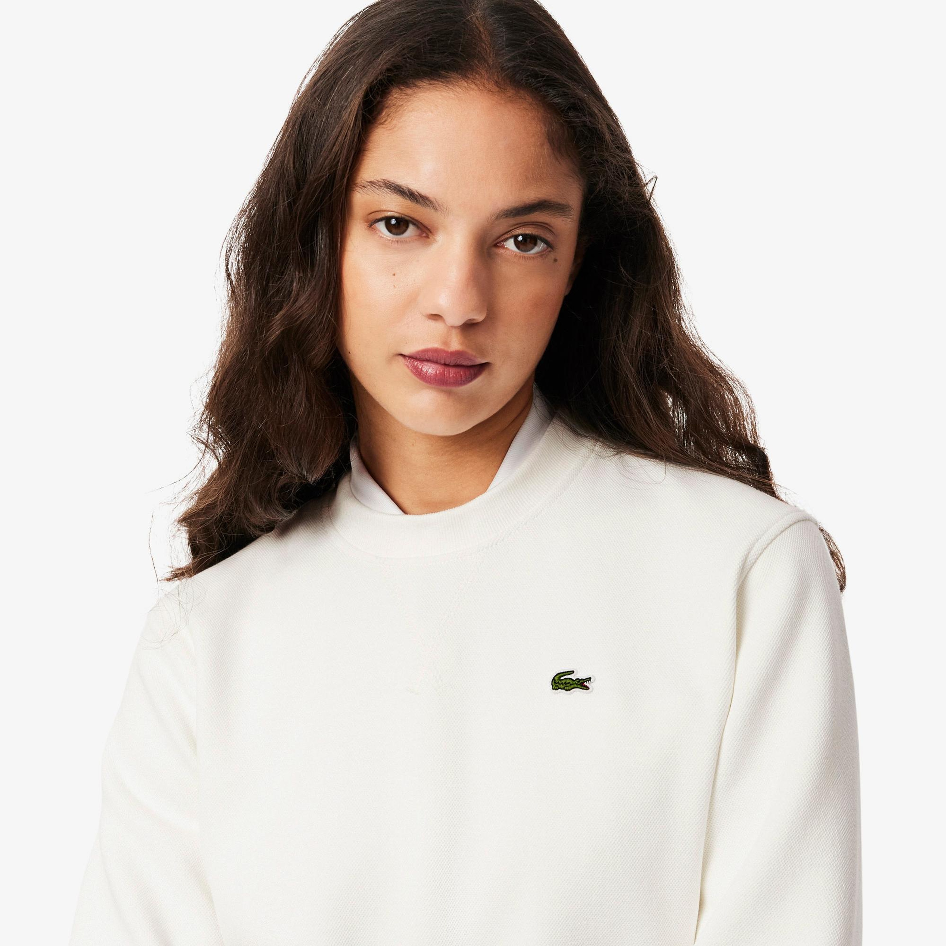 Lacoste Kadın Relaxed Fit Bisiklet Yaka Beyaz Sweatshirt