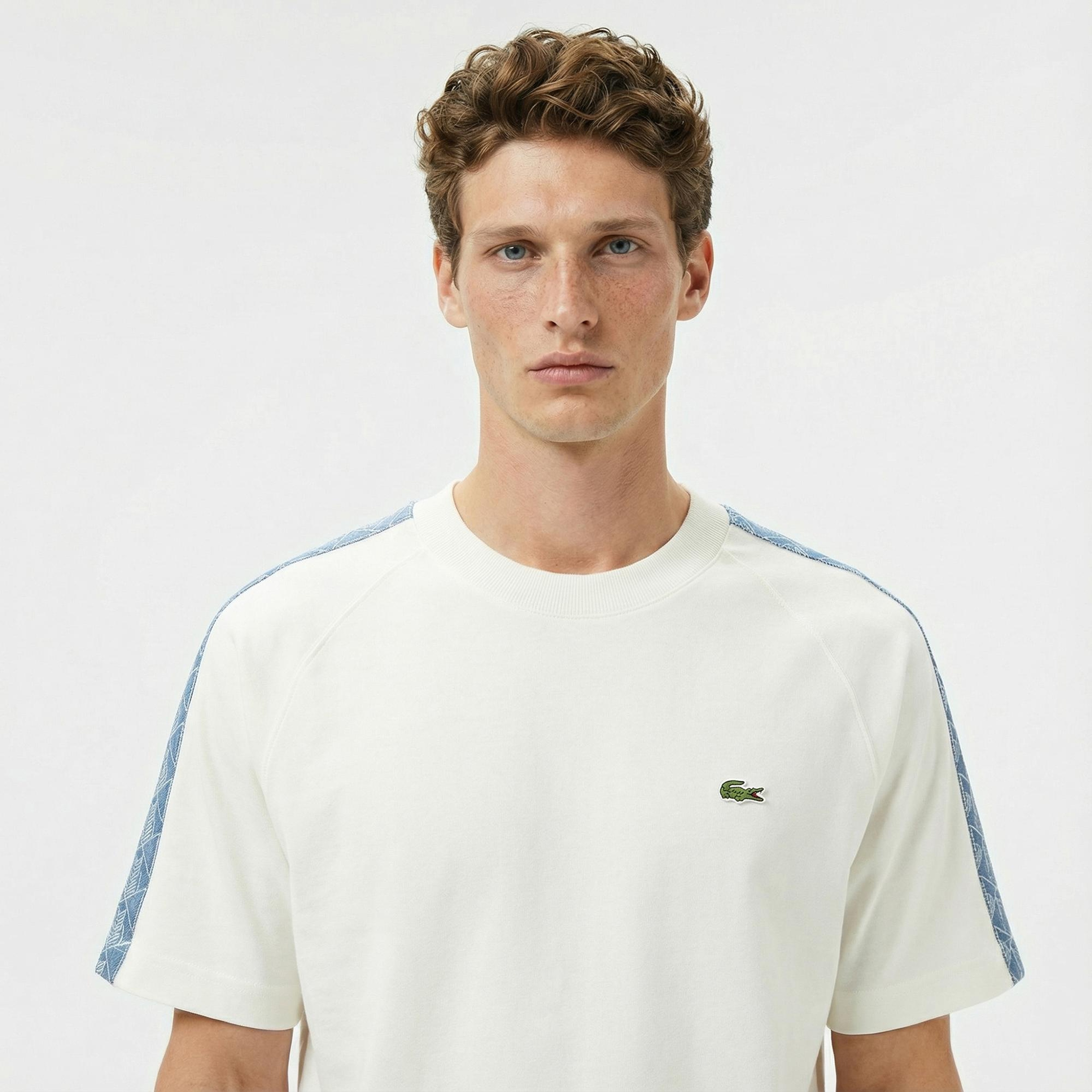 Lacoste Erkek Oversize Fit Bisiklet Yaka Baskılı Beyaz T-Shirt