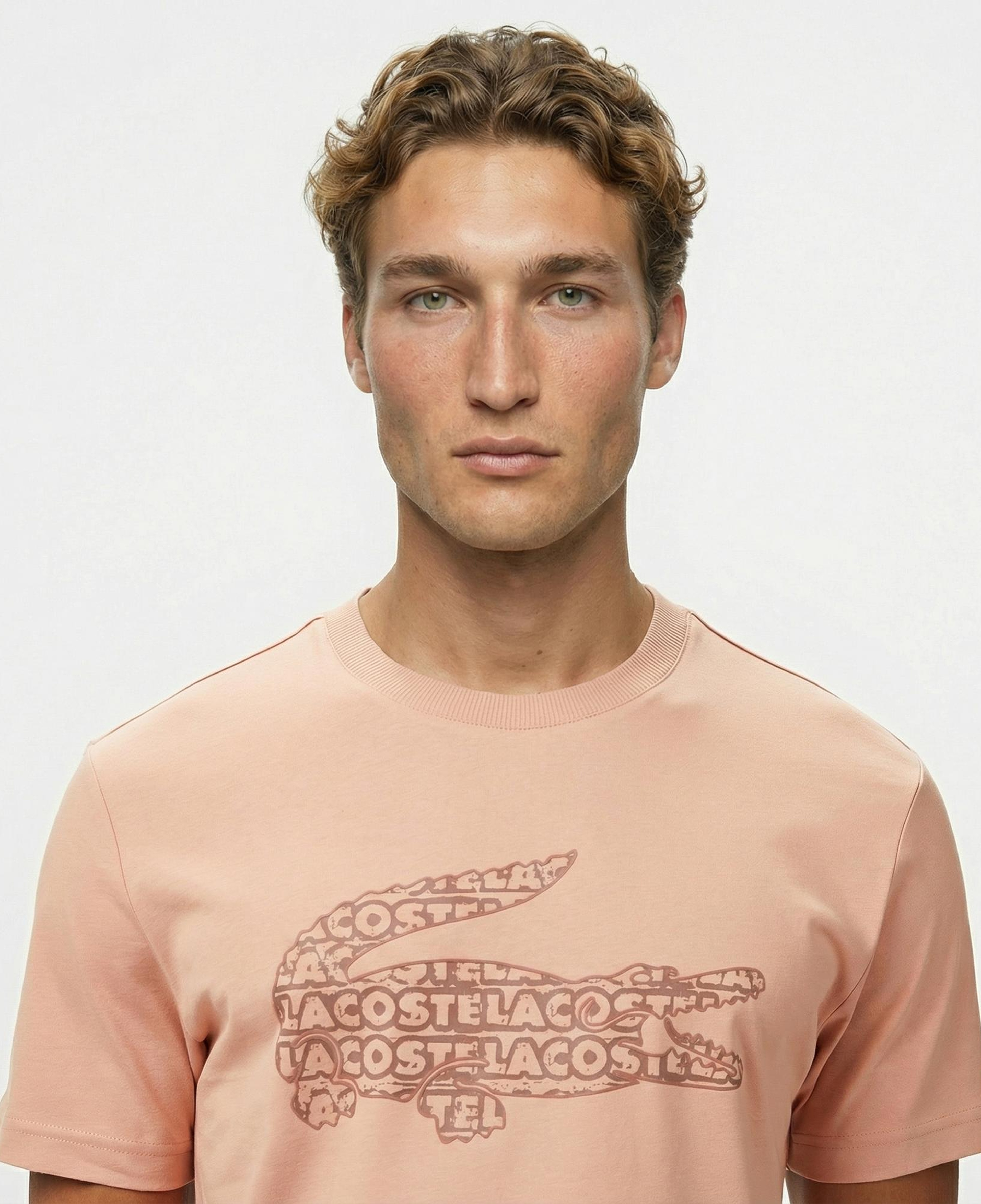 Lacoste Erkek Regular Fit Bisiklet Yaka Baskılı Açık Kahverengi T-Shirt