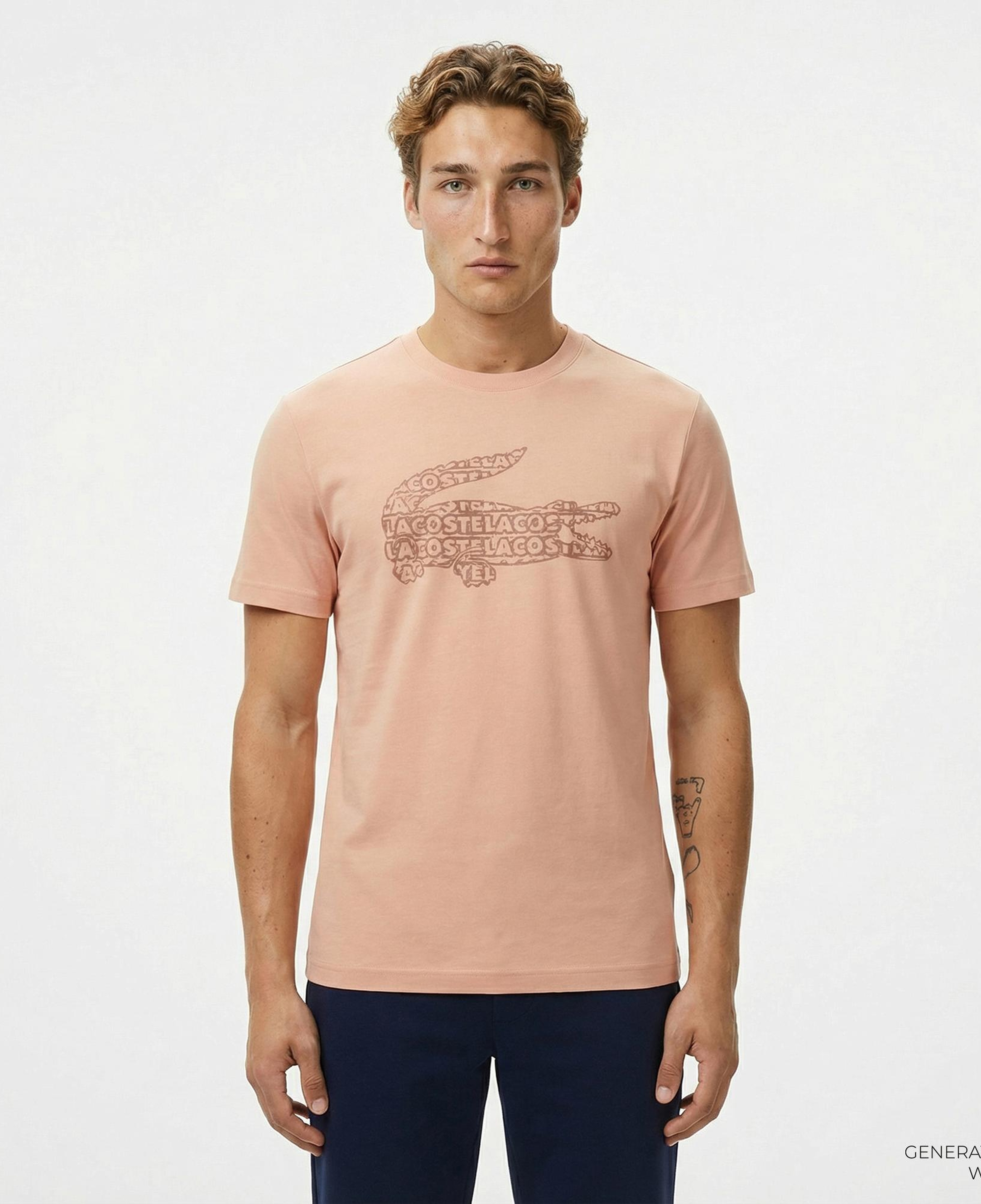 Lacoste Erkek Regular Fit Bisiklet Yaka Baskılı Açık Kahverengi T-Shirt