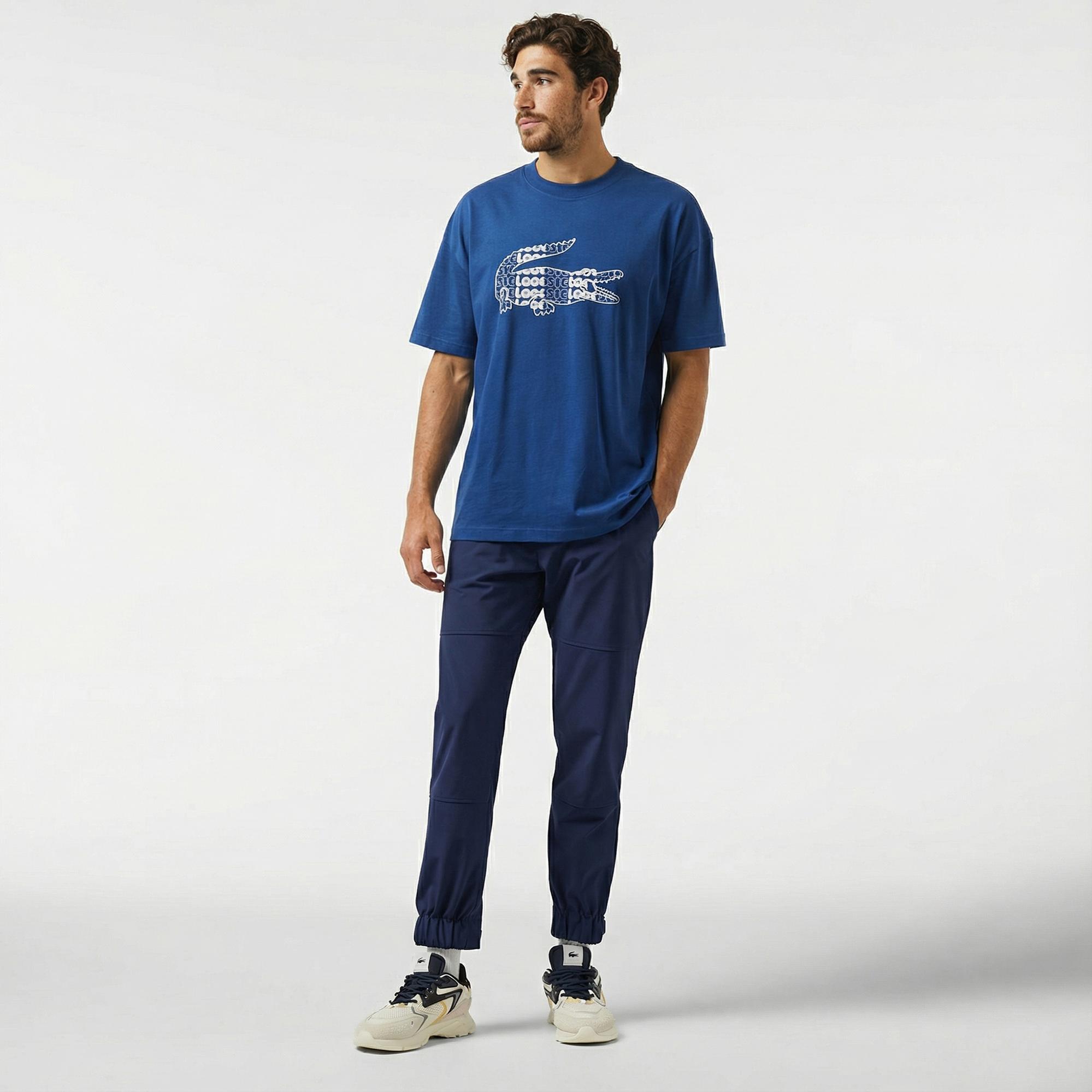 Lacoste Erkek Relaxed Fit Bisiklet Yaka Baskılı Lacivert T-Shirt