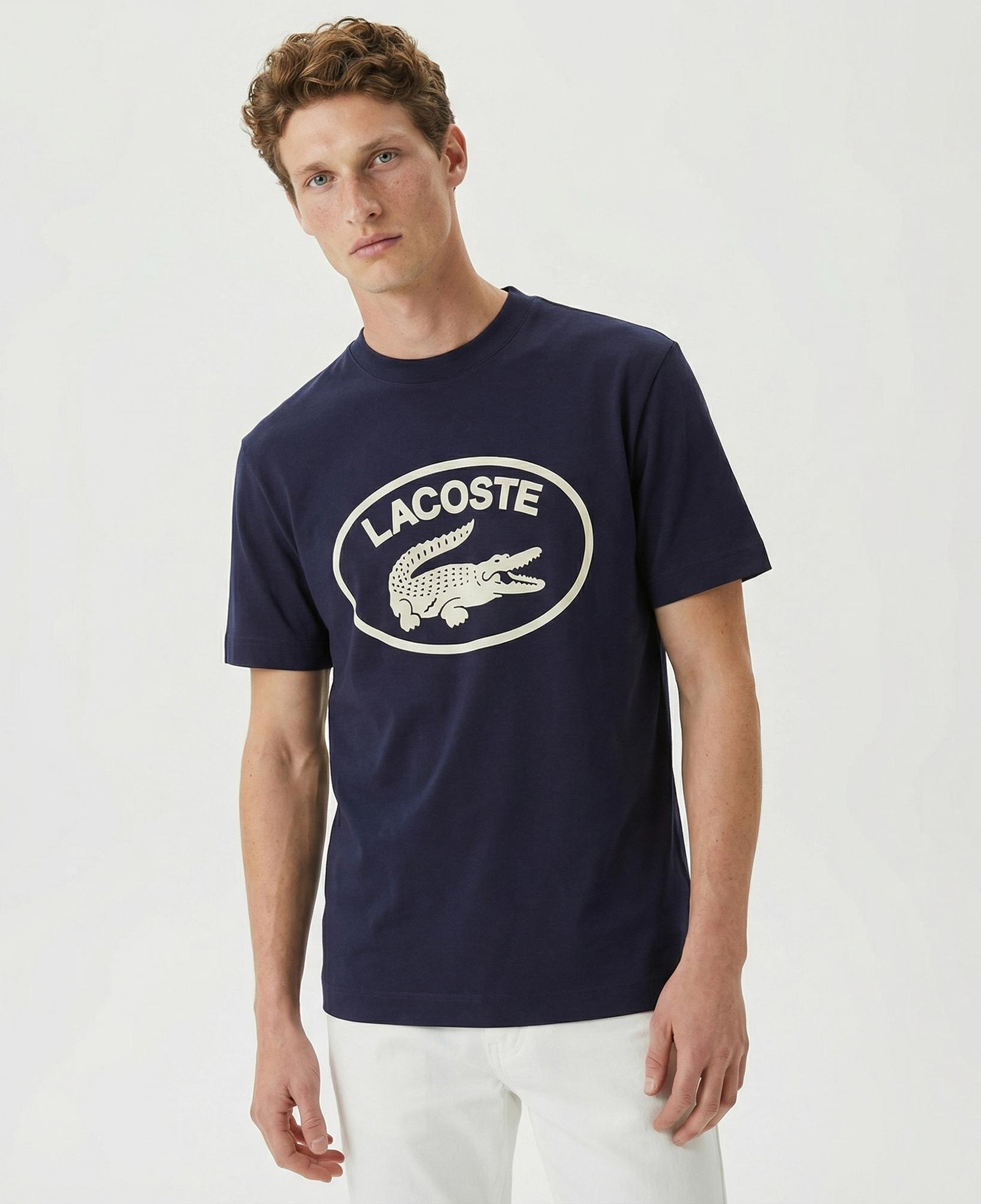 Lacoste Erkek Relaxed Fit Bisiklet Yaka Baskılı Lacivert T-Shirt