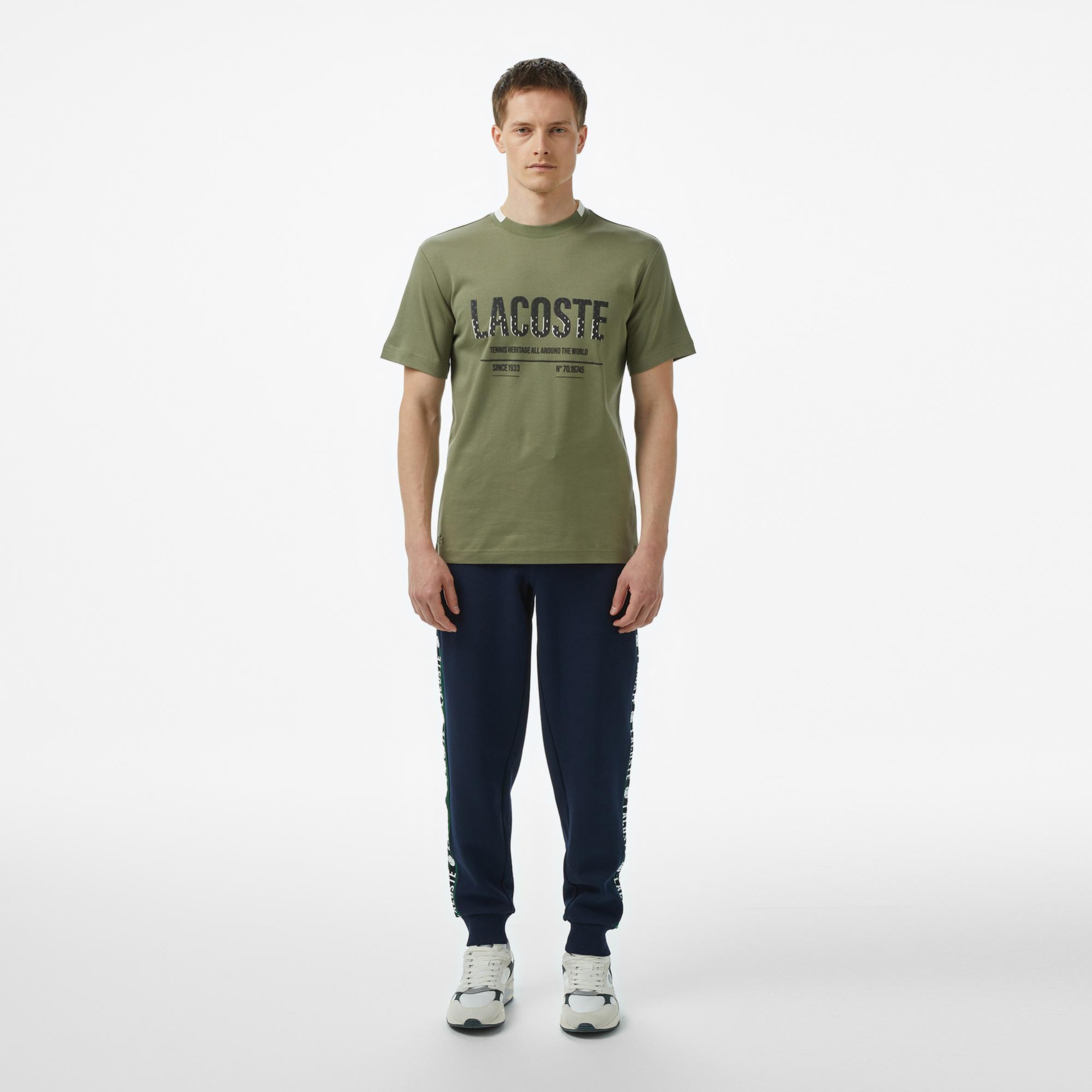 Lacoste Erkek Slim Fit Bisiklet Yaka Baskılı Haki T-Shirt