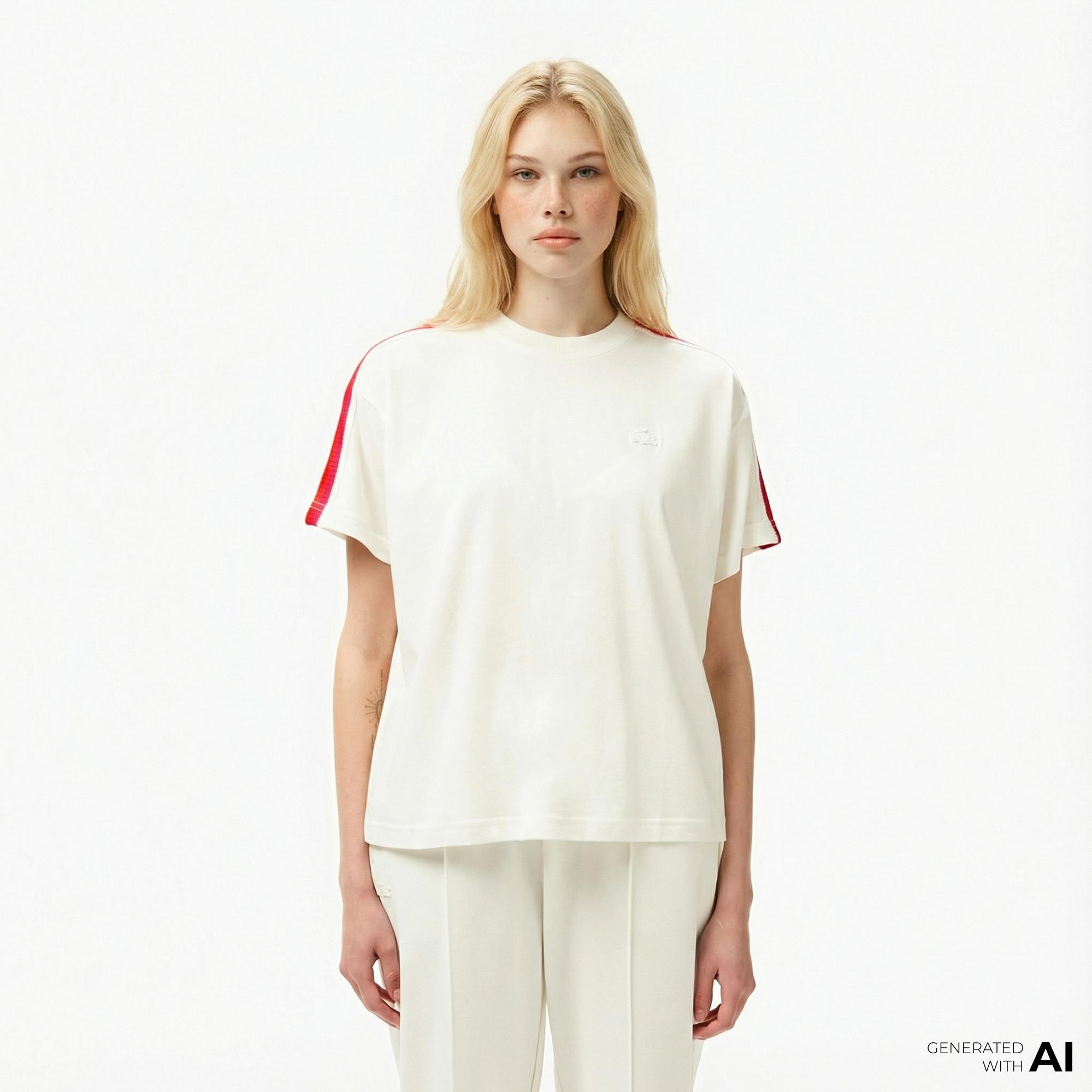 Lacoste Kadın Bisiklet Yaka Beyaz T-Shirt