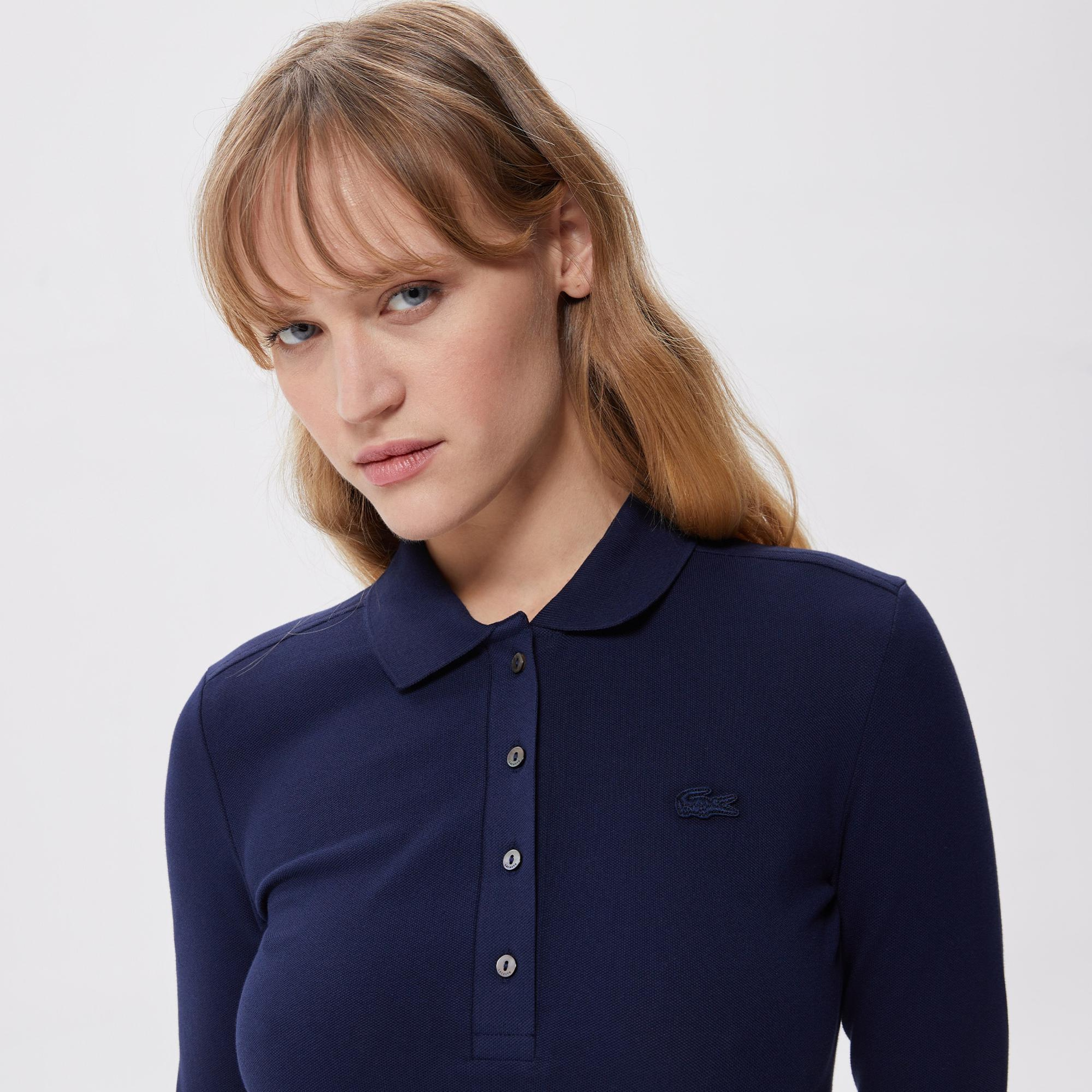 Lacoste Kadın Slim Fit Uzun Kollu Lacivert Polo