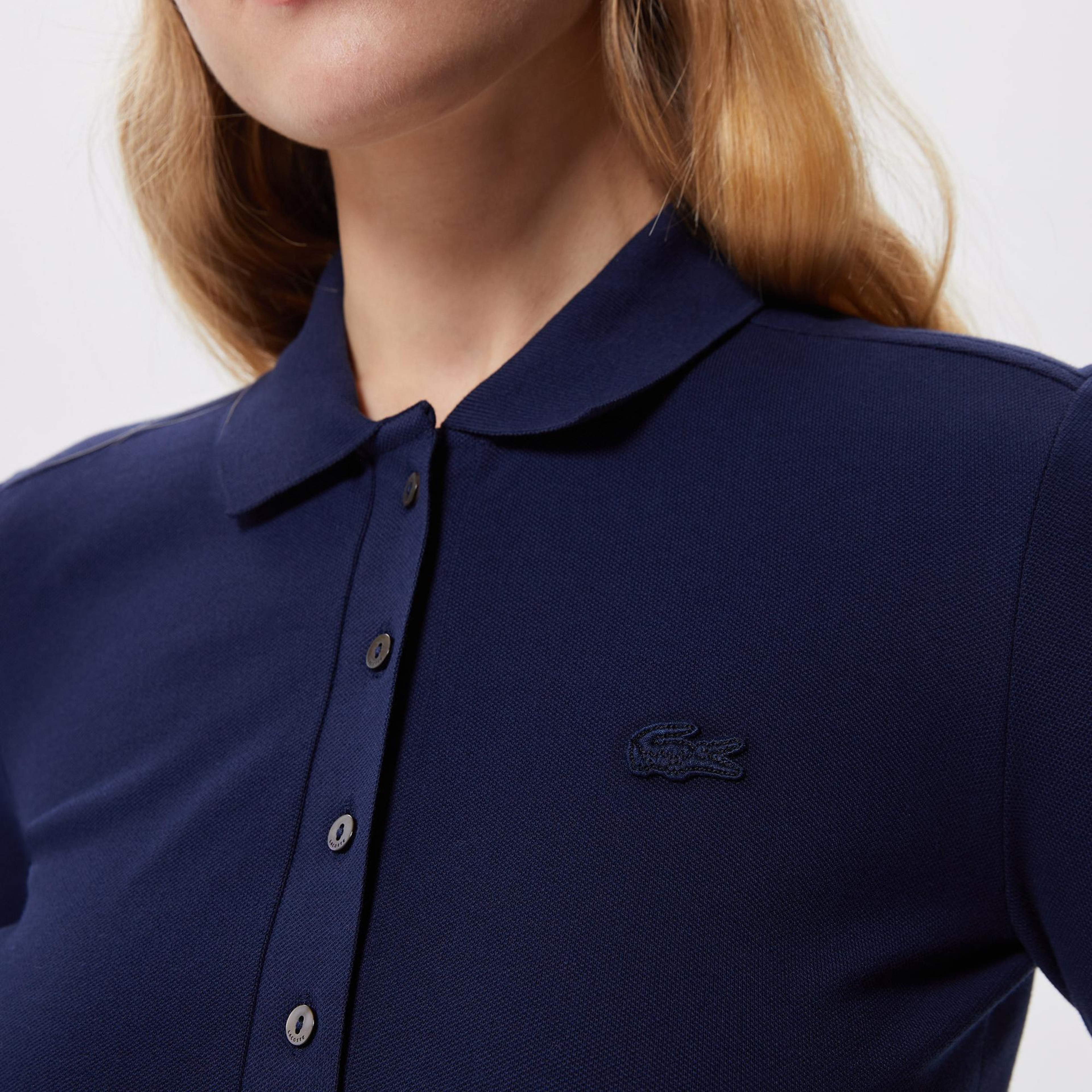 Lacoste Kadın Slim Fit Uzun Kollu Lacivert Polo