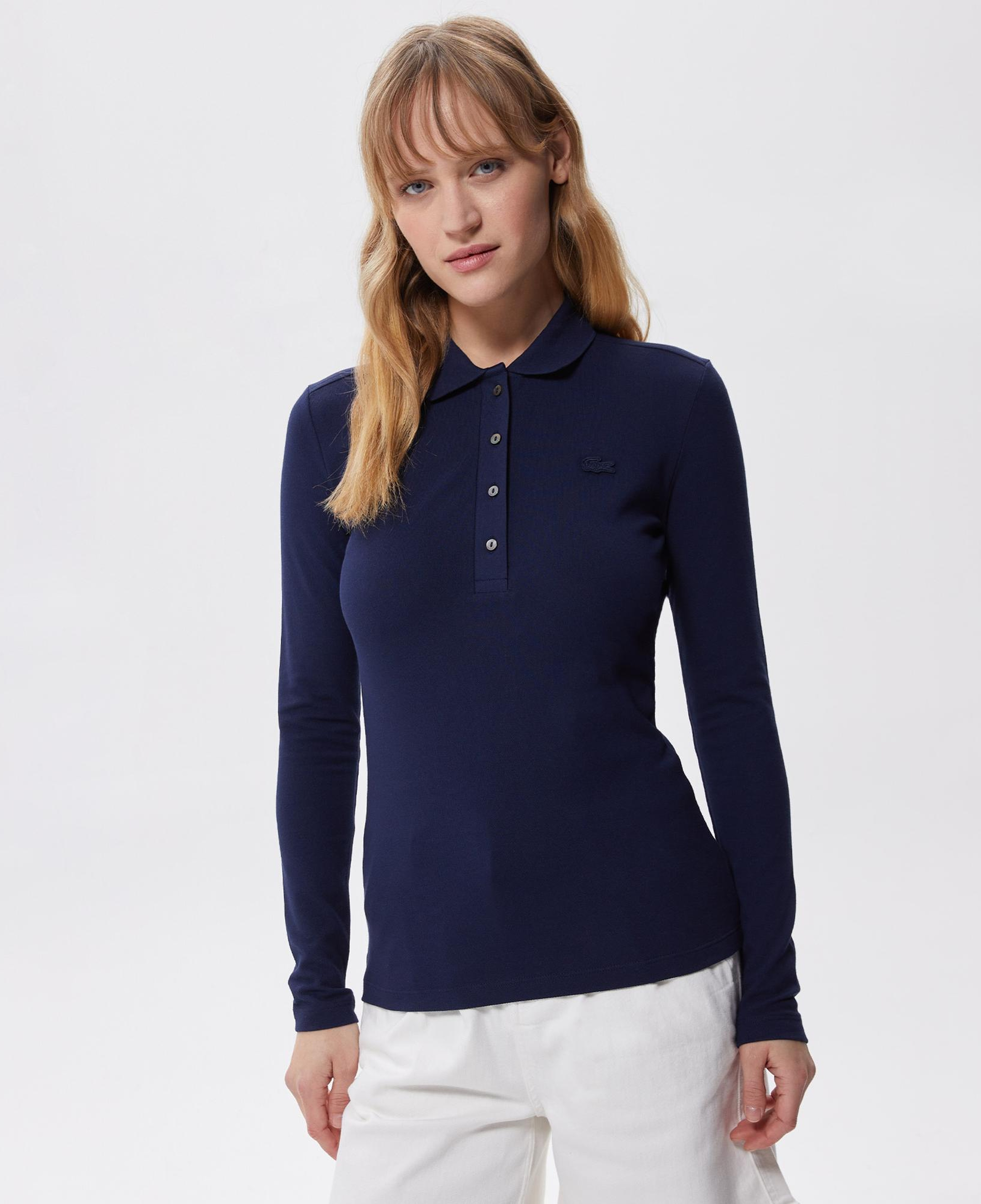 Lacoste Kadın Slim Fit Uzun Kollu Lacivert Polo