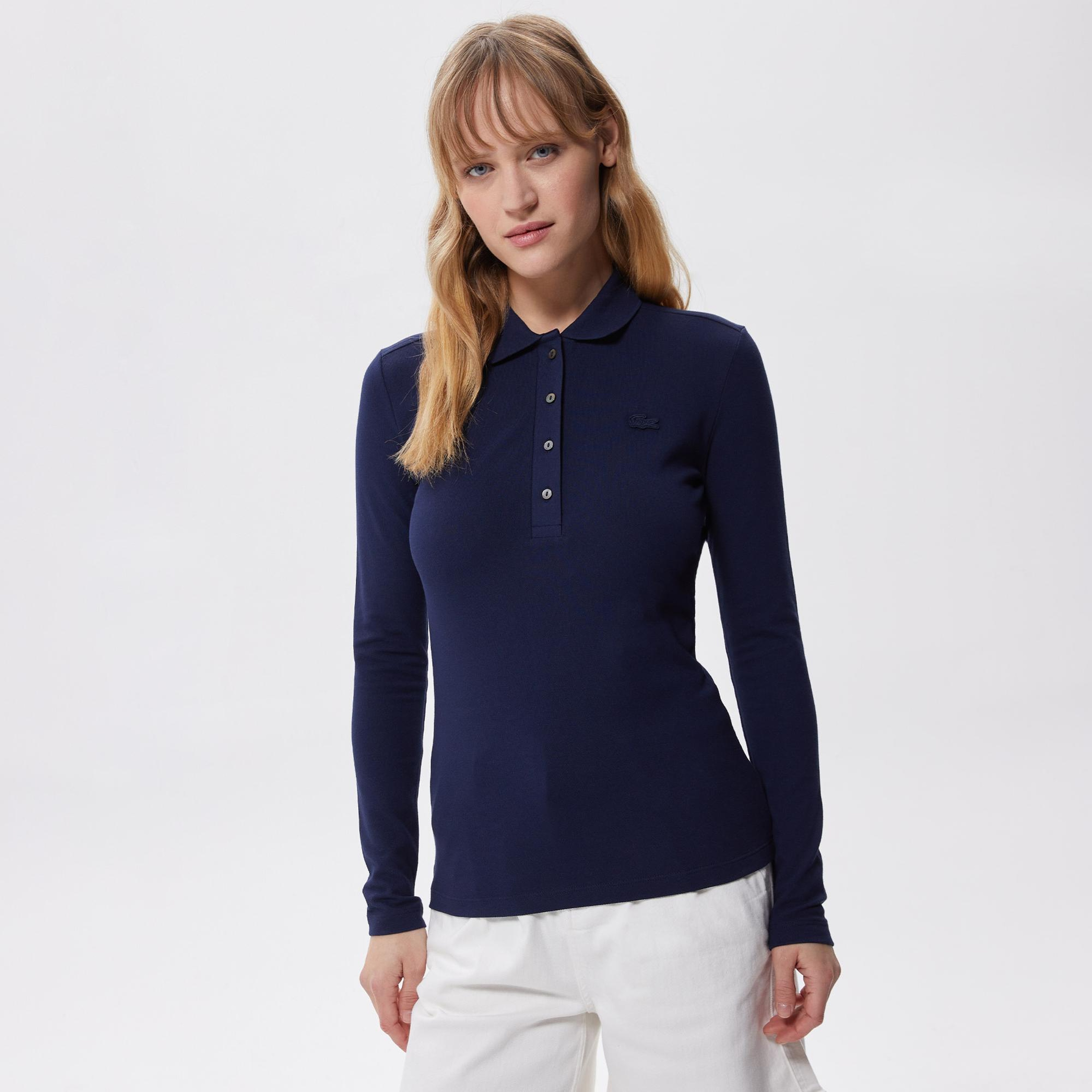 Lacoste Kadın Slim Fit Uzun Kollu Lacivert Polo
