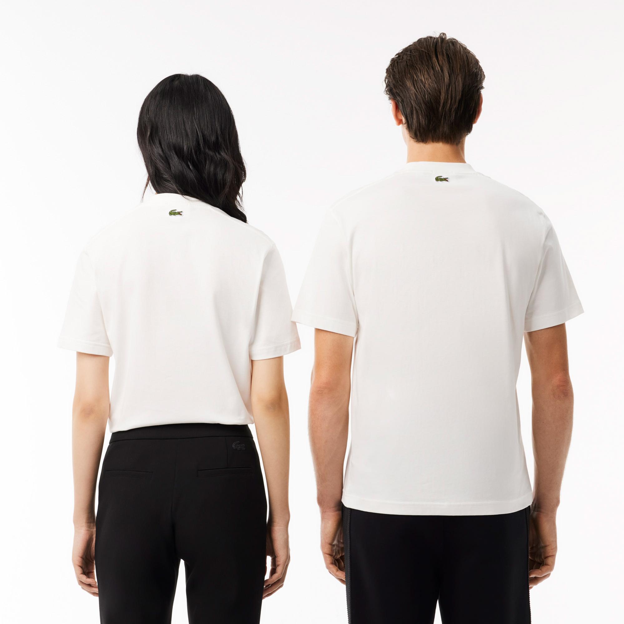 Lacoste Unisex Classic Fit Bisiklet Yaka Baskılı Beyaz T-Shirt