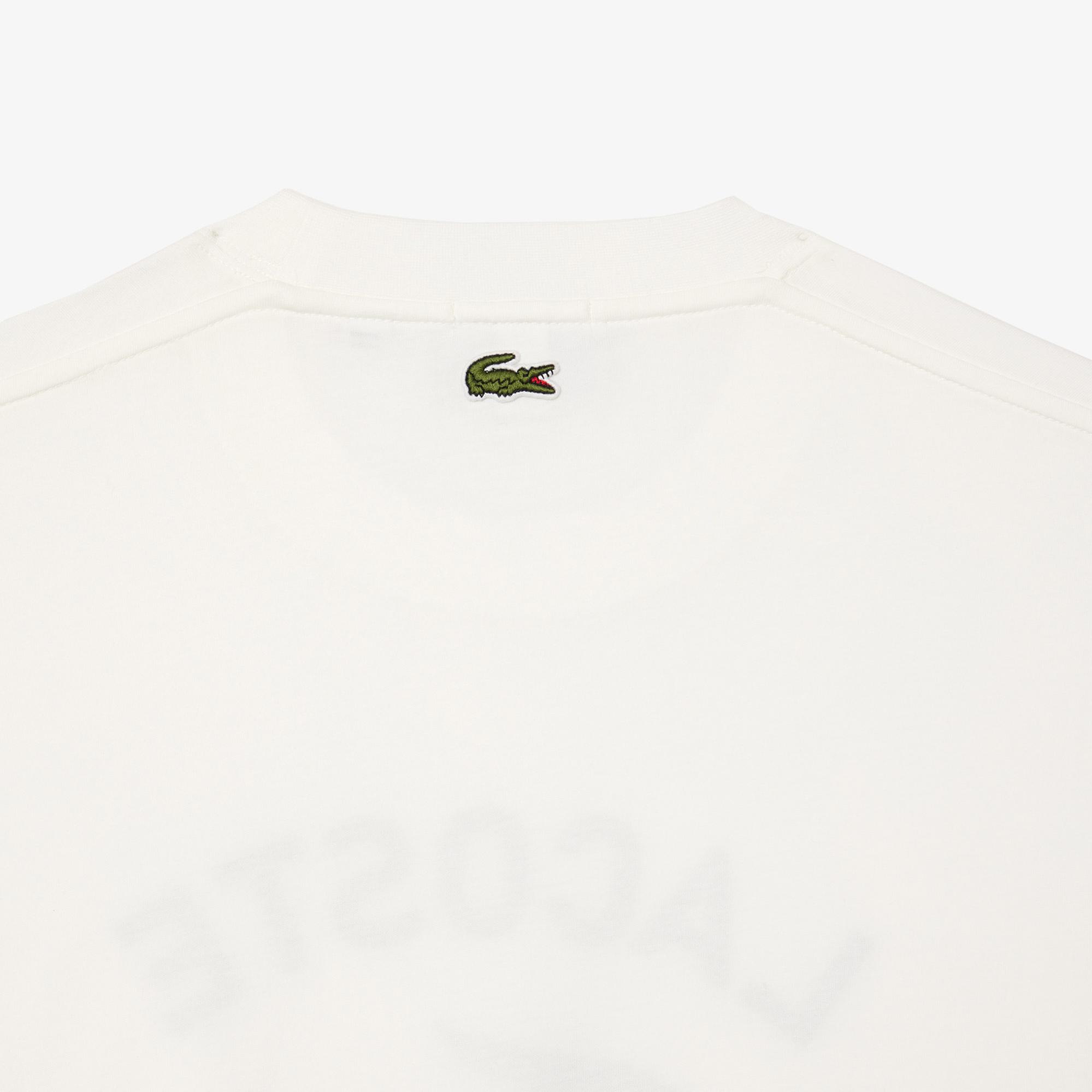 Lacoste Unisex Classic Fit Bisiklet Yaka Baskılı Beyaz T-Shirt