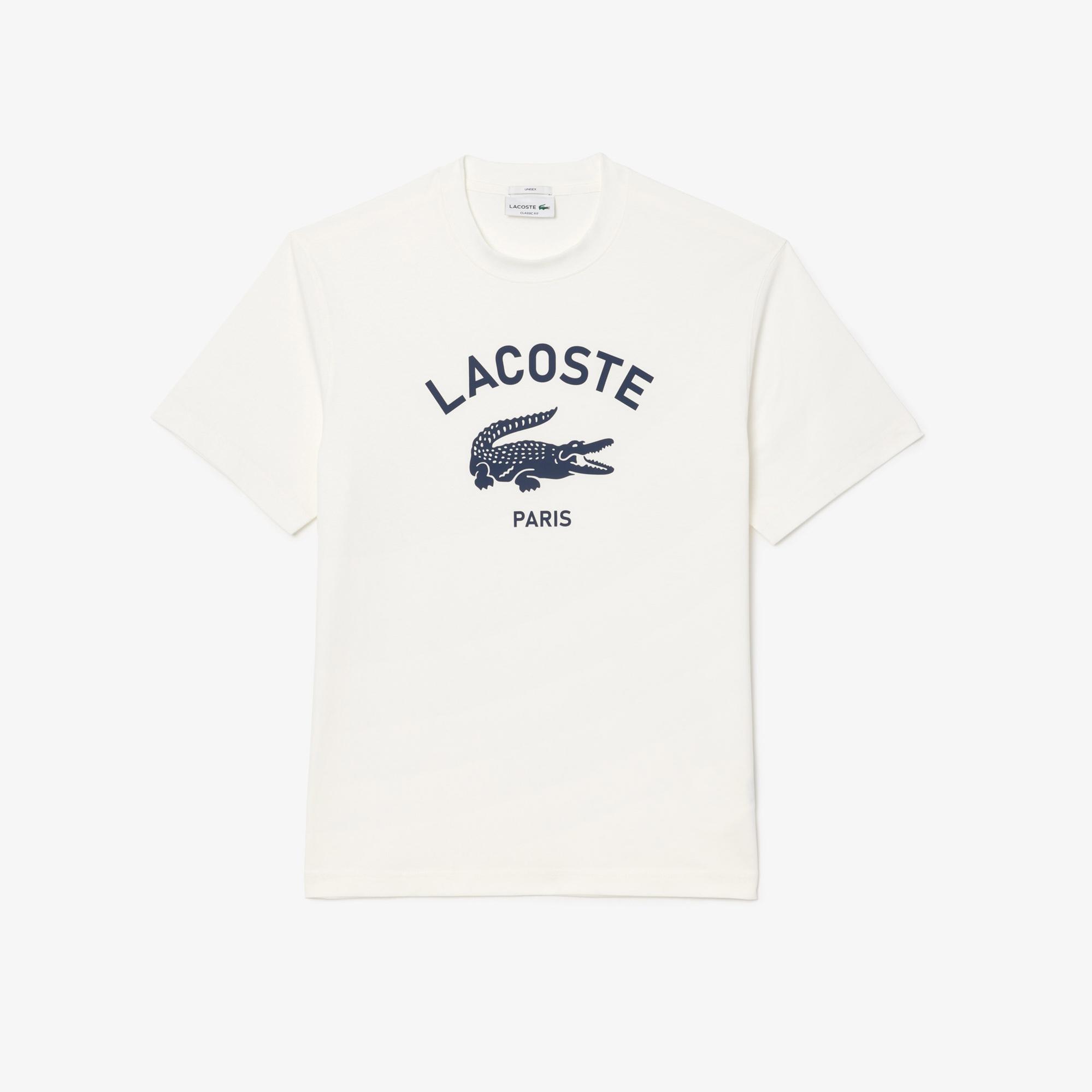 Lacoste Unisex Classic Fit Bisiklet Yaka Baskılı Beyaz T-Shirt