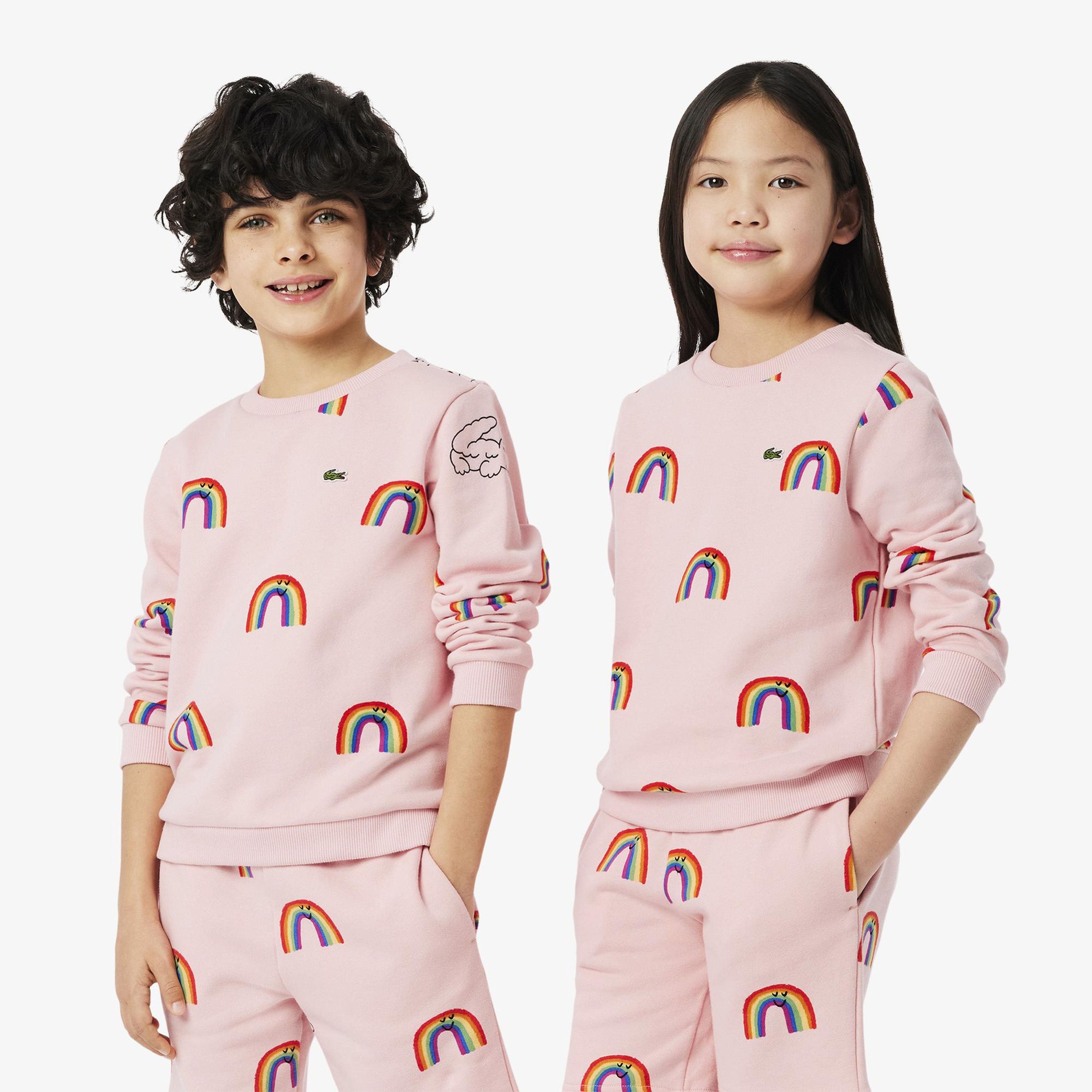 Lacoste Çocuk Bisiklet Yaka Desenli Pembe Sweatshirt