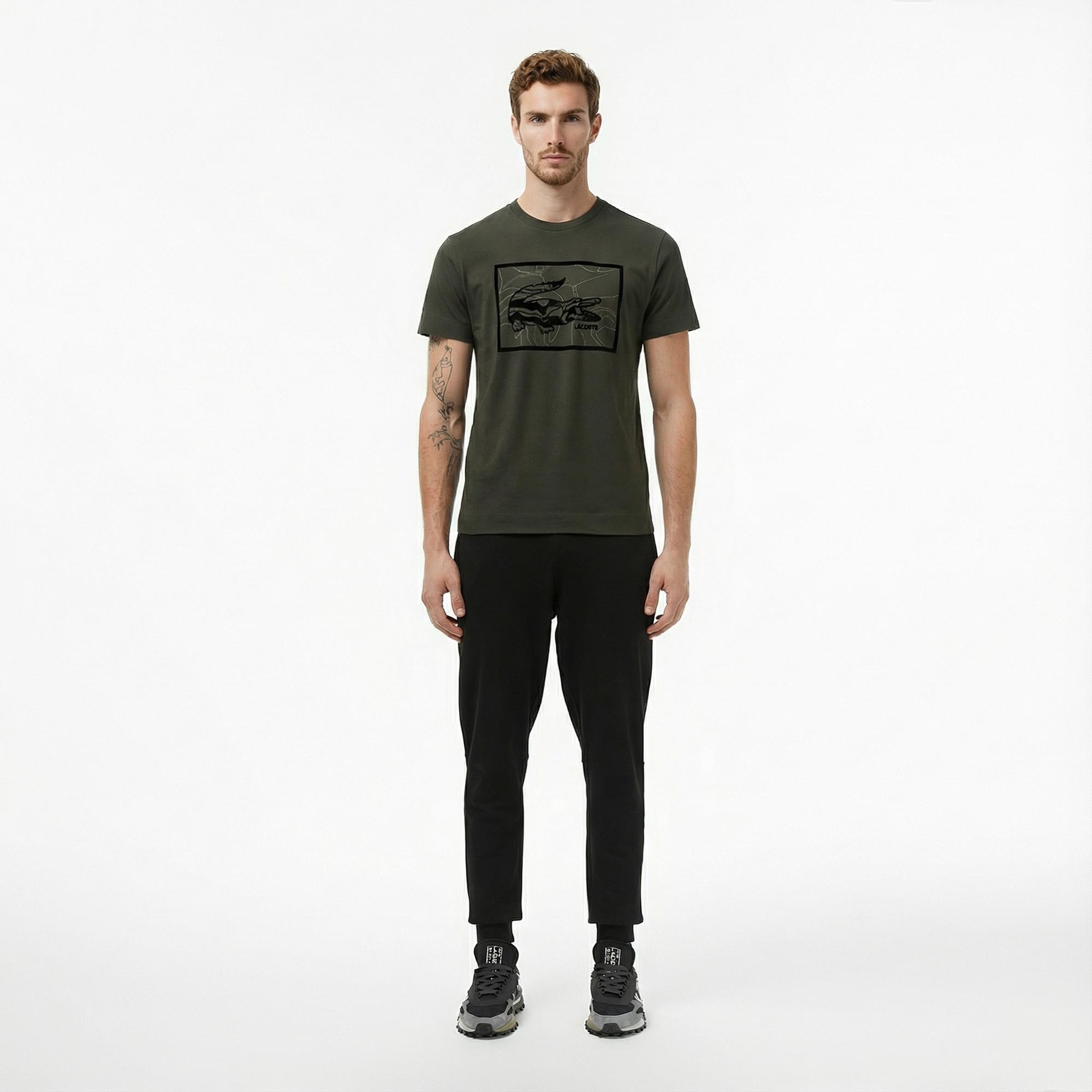 Lacoste Erkek Regular Fit Bisiklet Yaka Baskılı Haki T-Shirt