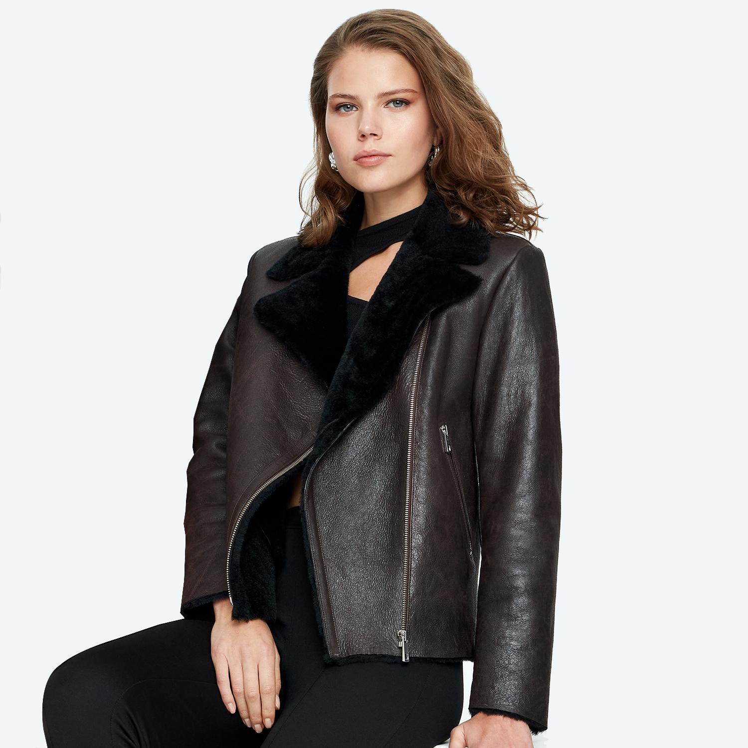 Chailyn Siyah Kadın Kürk Biker