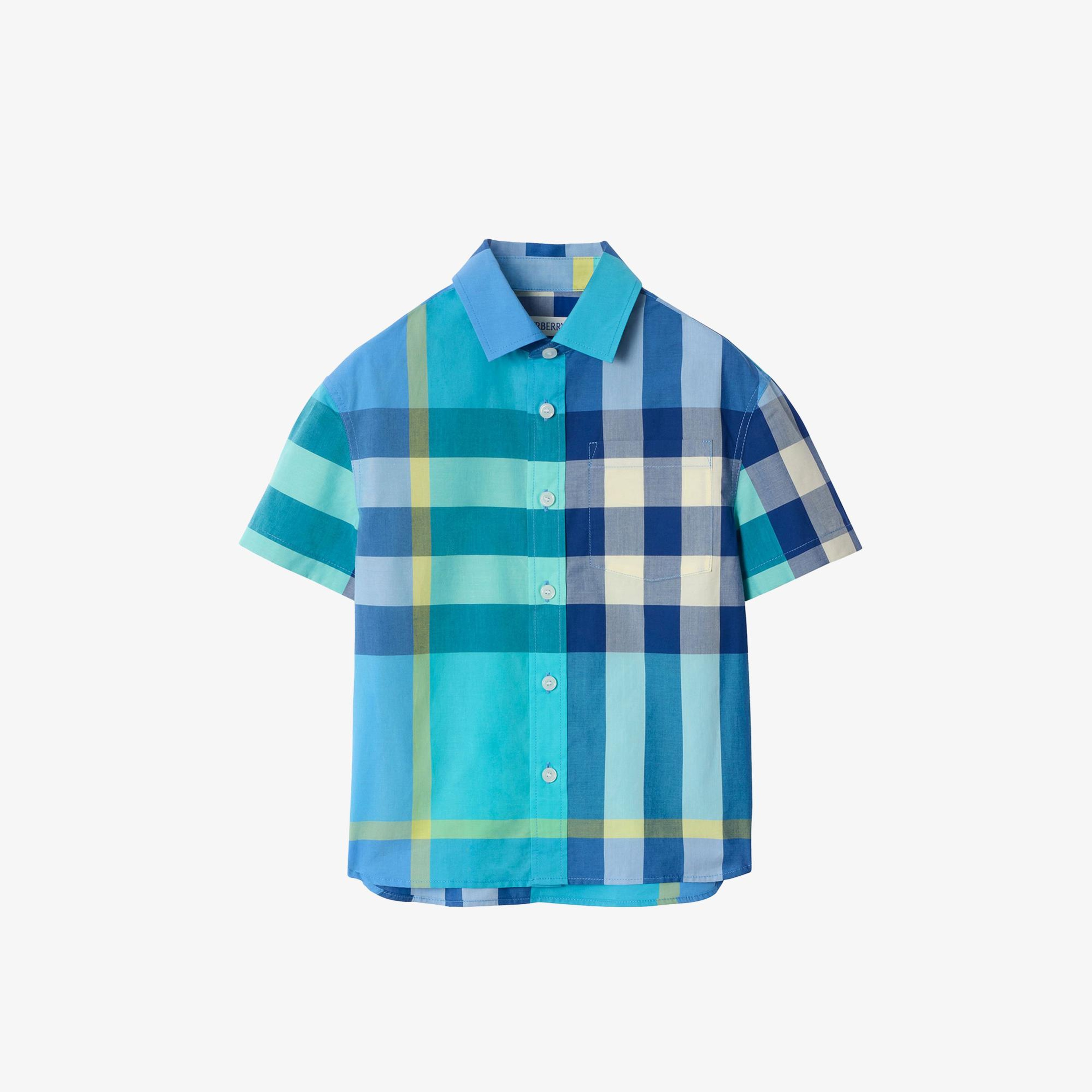 Burberry Check Cotton Çocuk Mavi Gömlek