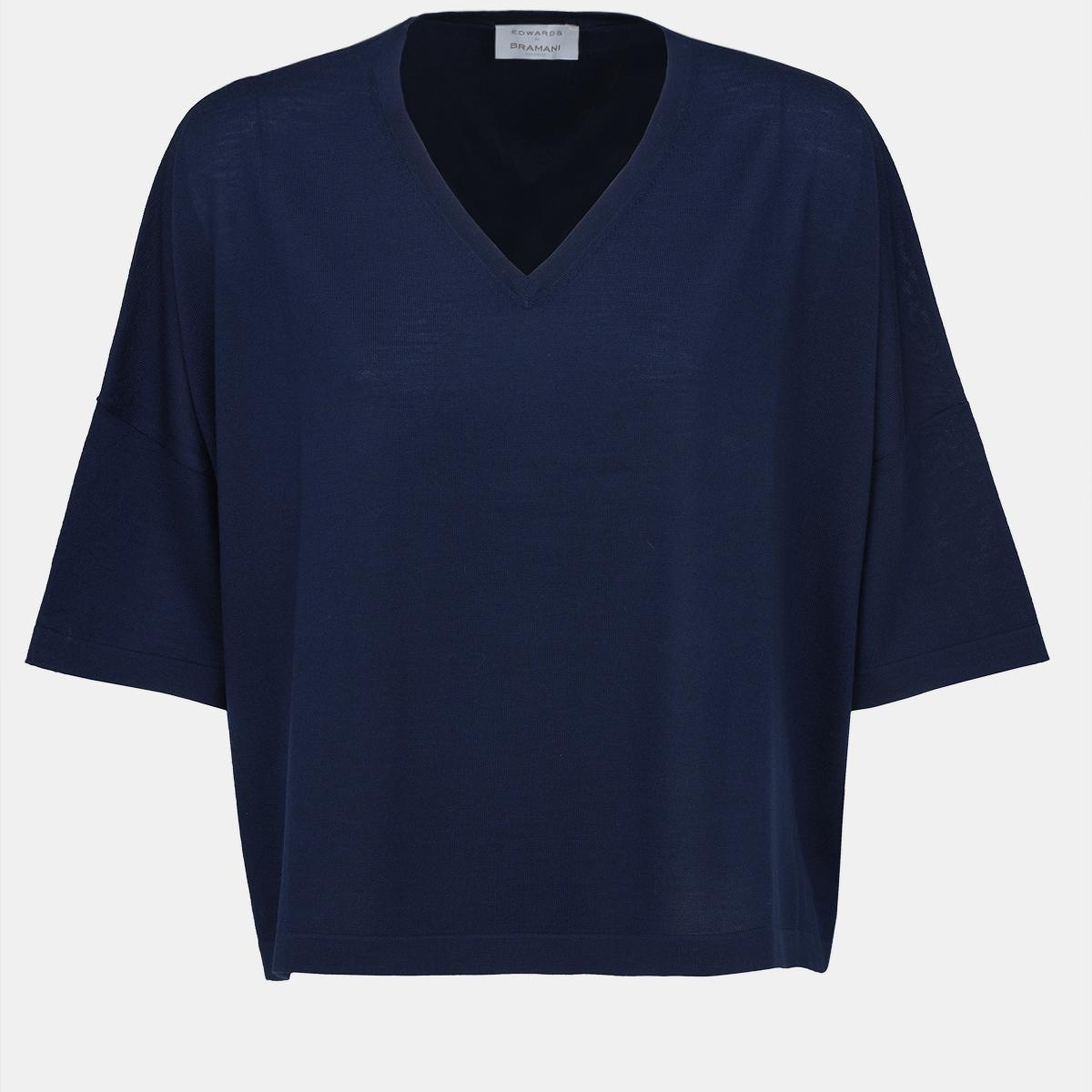 Kadın Lacivert Yün V Yaka Oversize Kazak