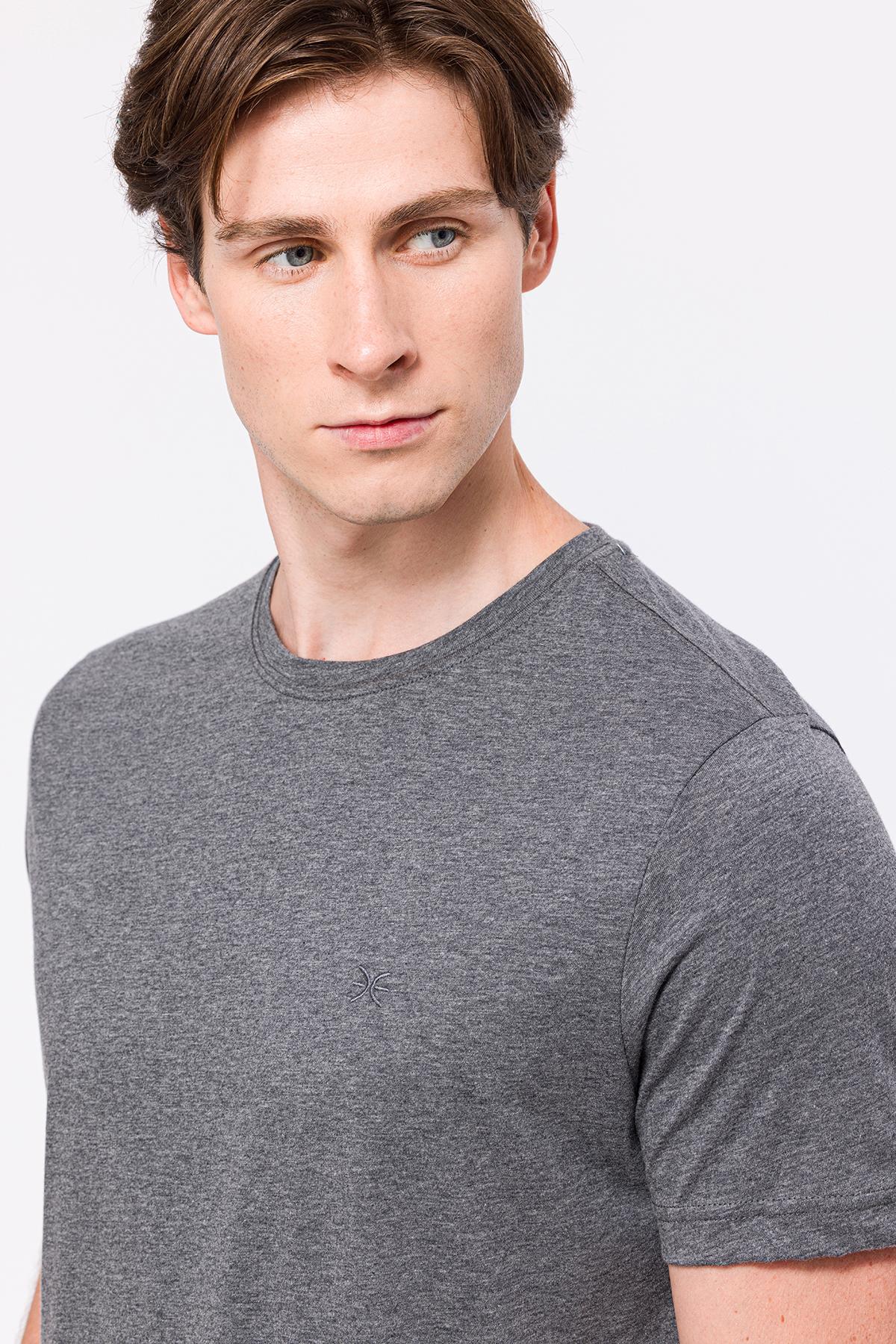 Erkek Gri Melanj Organik Pamuklu Bisiklet Yaka T-Shirt