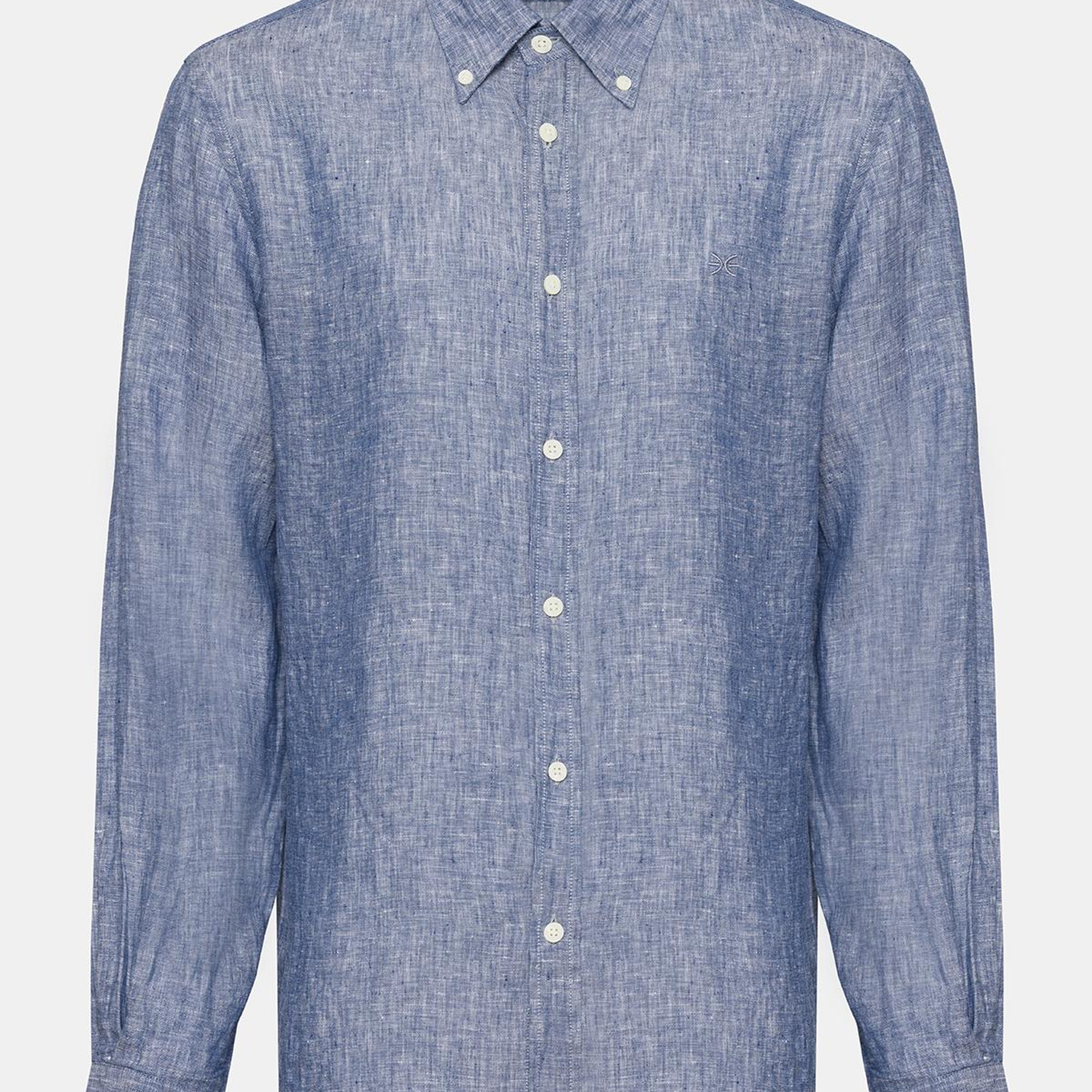 Erkek İndigo Cooper Fit Düğmeli Yaka Keten Gömlek
