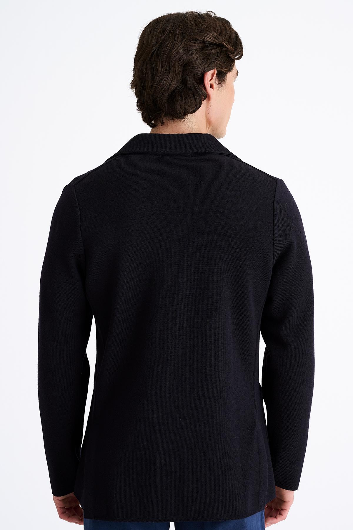 Erkek Lacivert Extrafine Yün Triko Ceket