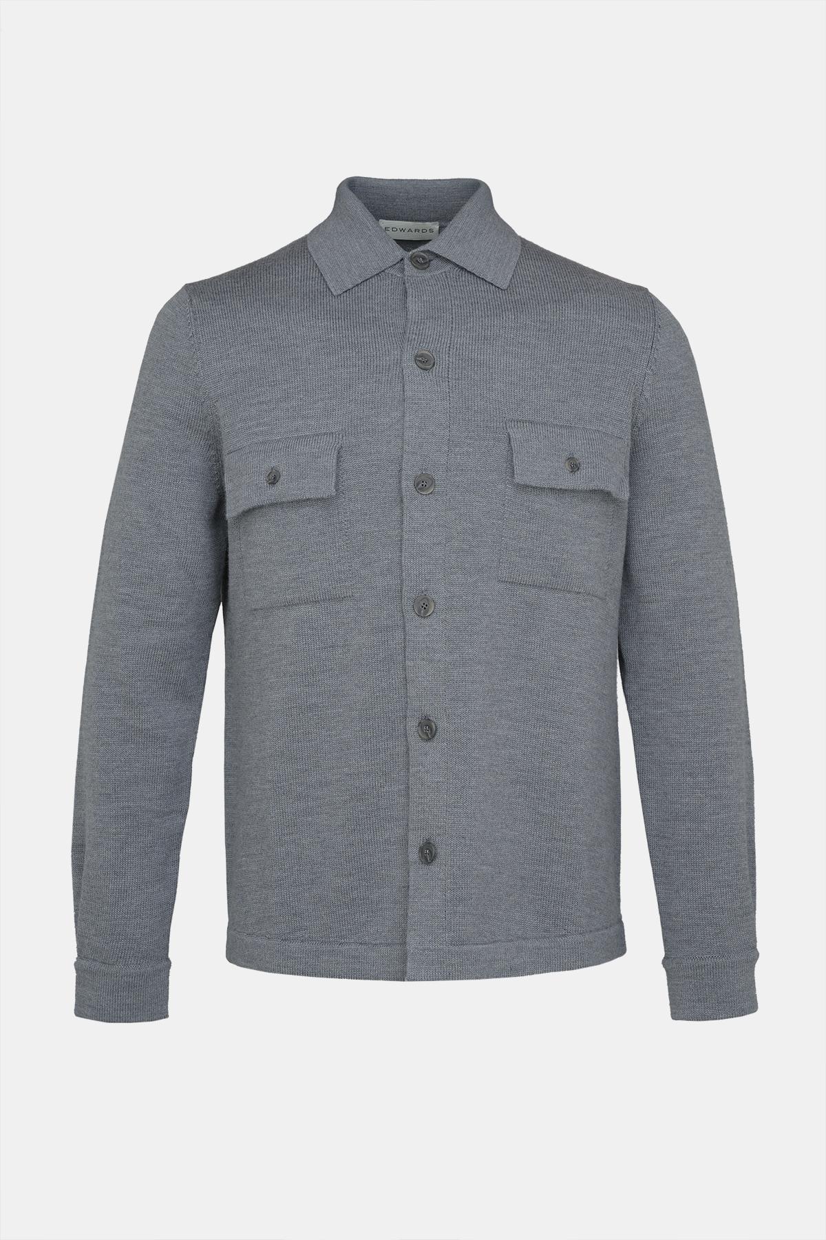 Erkek Gri Extrafine Yün Overshirt Triko