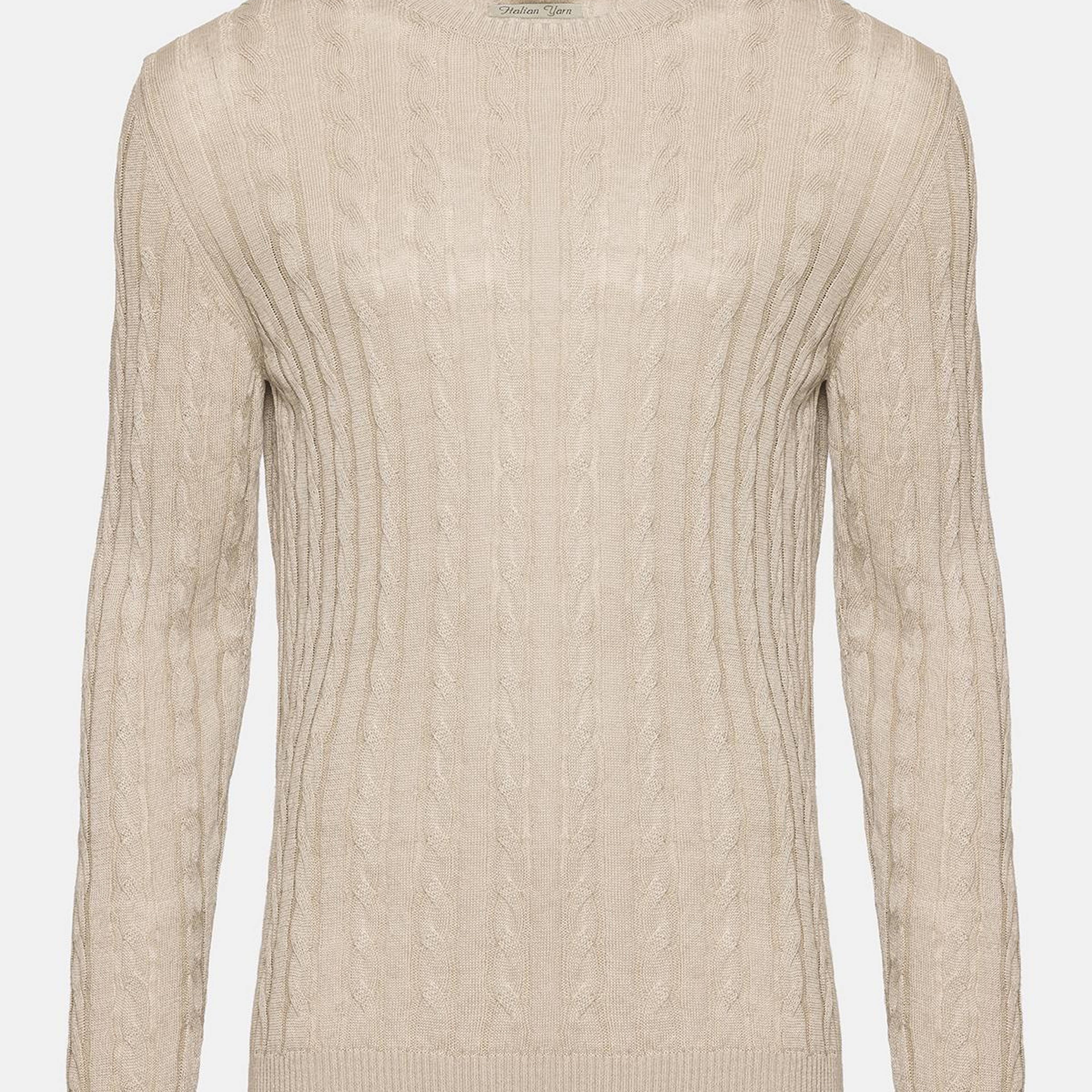 Erkek Bej Saç Örgülü Bisiklet Yaka Keten Kazak