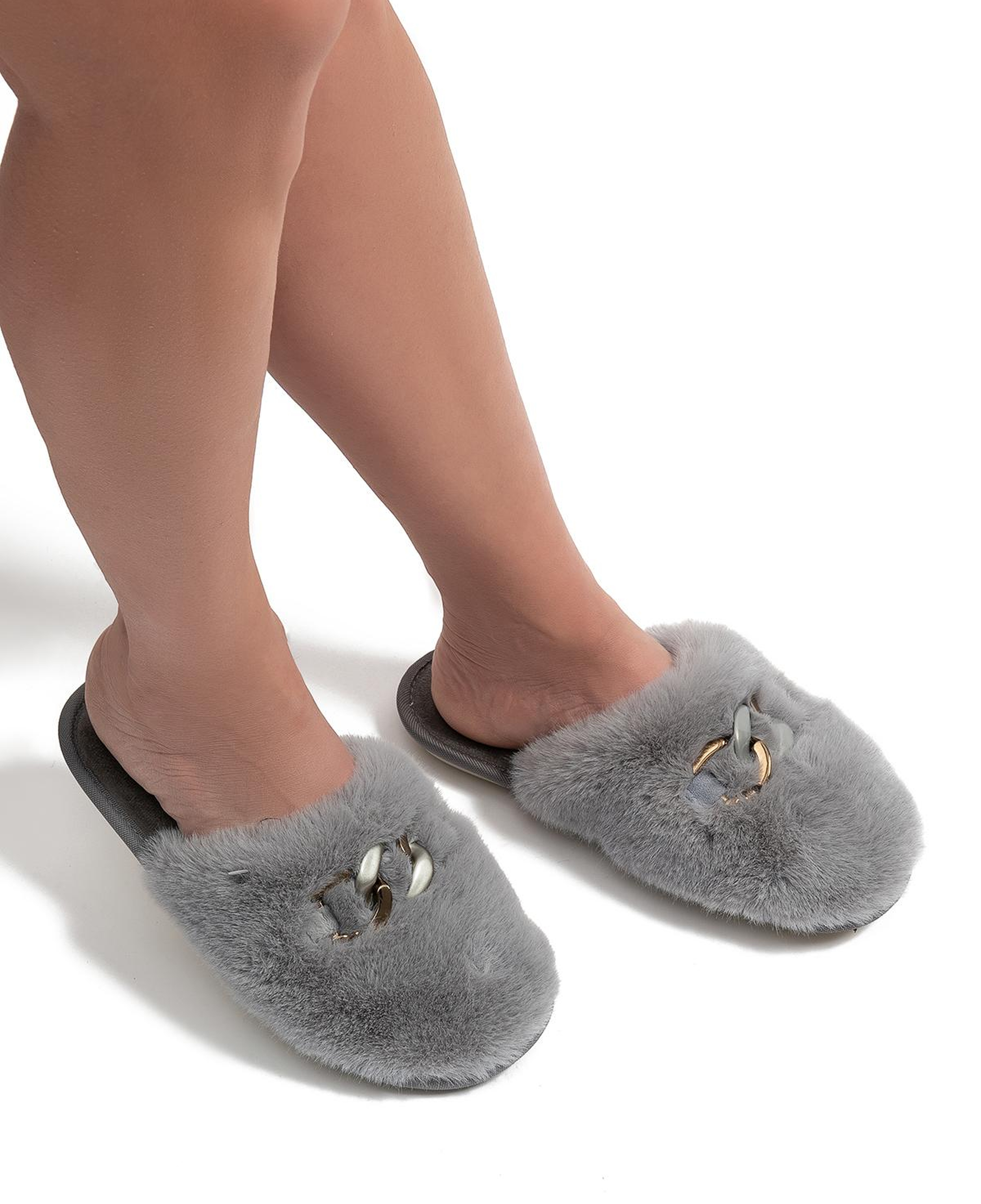 Perla Peluş Kadın Ev Terliği Gri 37/41