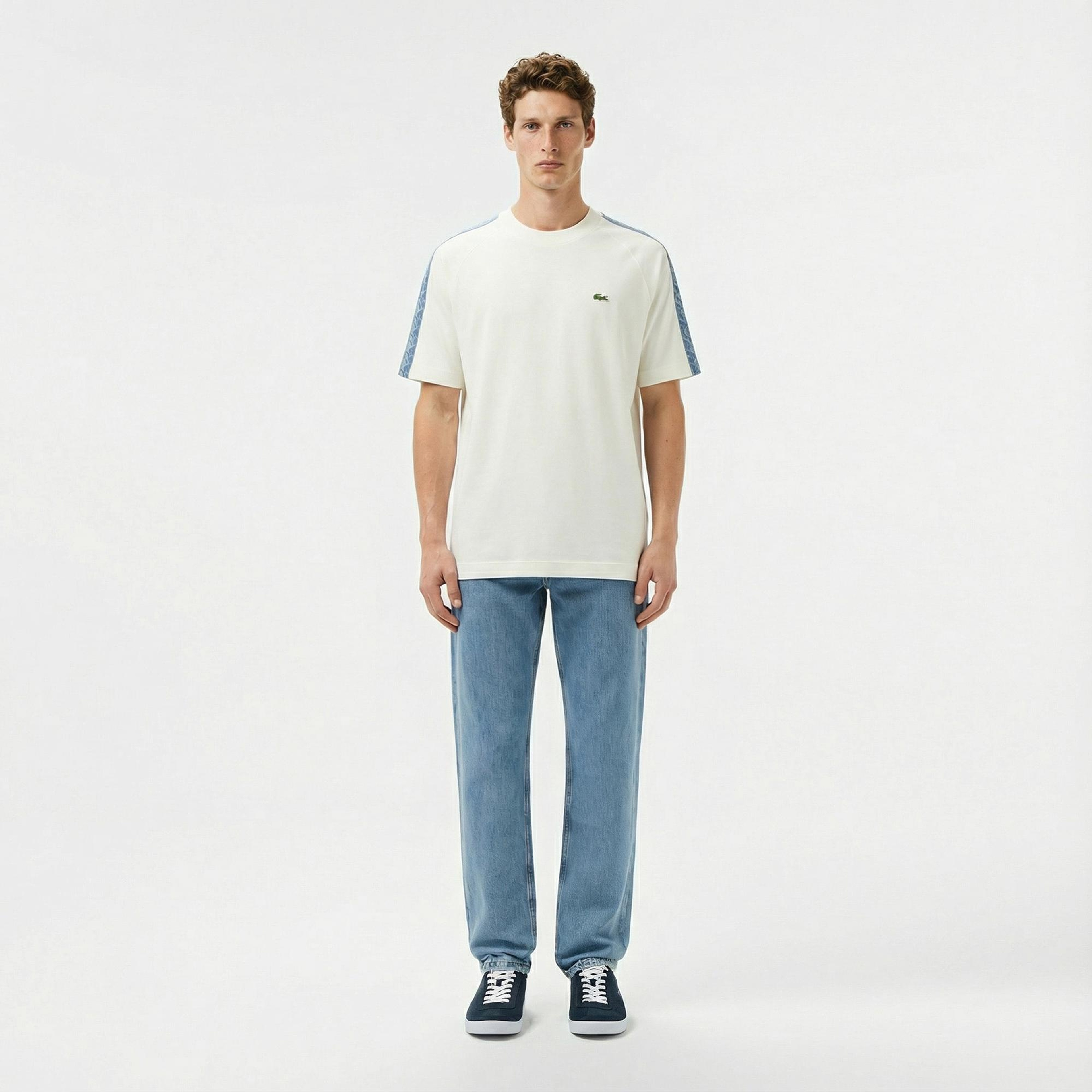 Lacoste Erkek Oversize Fit Bisiklet Yaka Baskılı Beyaz T-Shirt