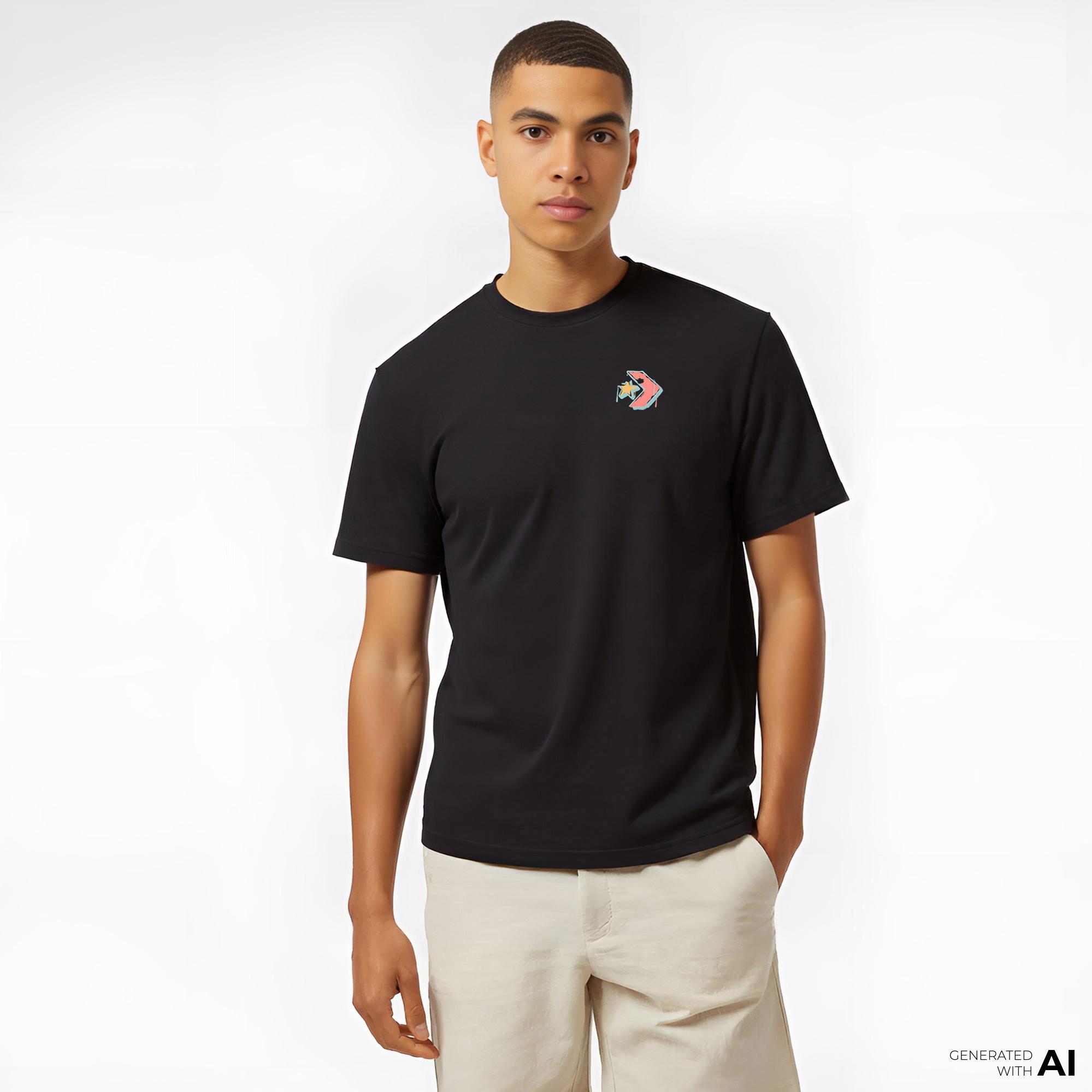 Converse Kadın Oversized Fit Grafik Baskılı Siyah T-Shirt