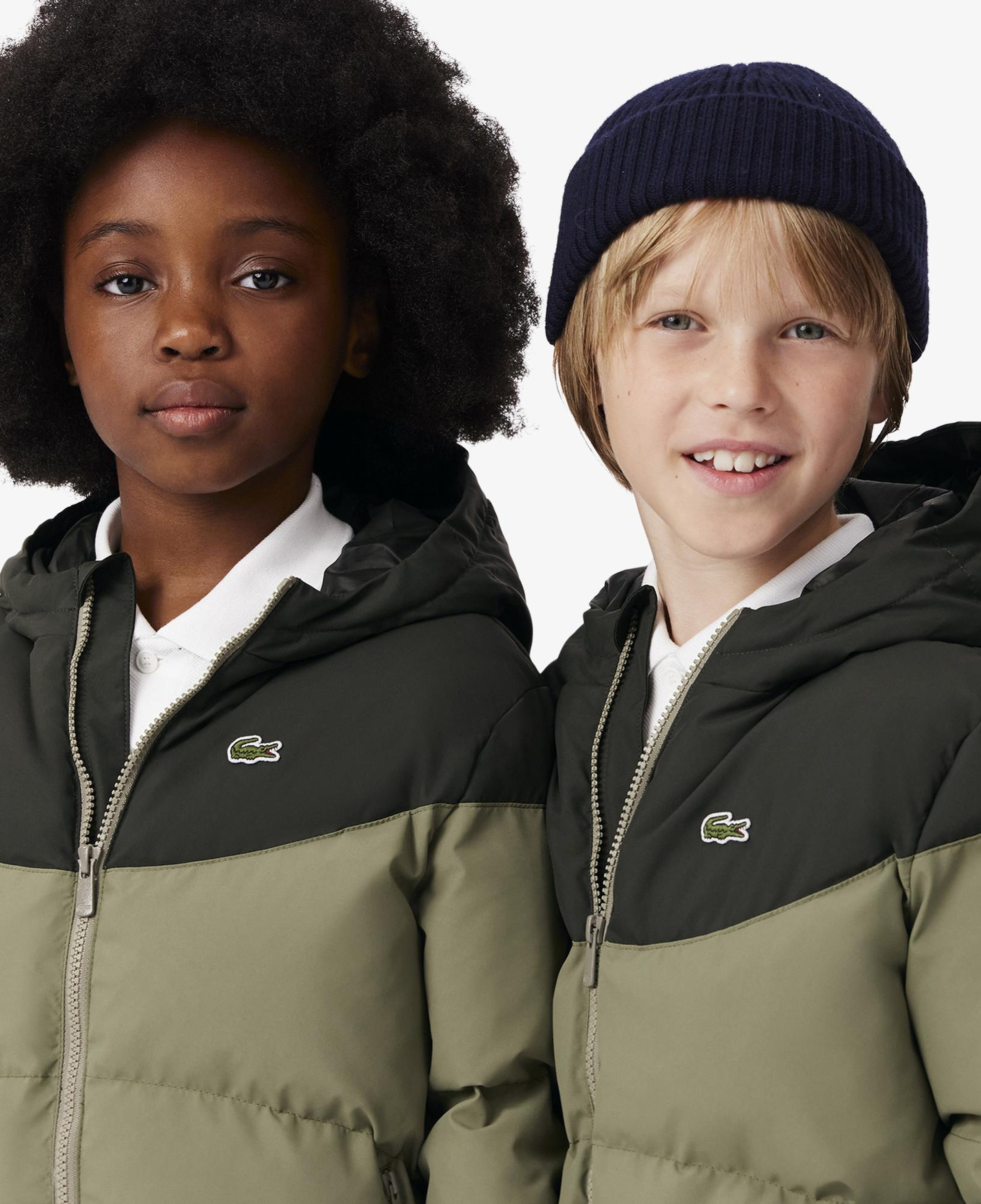 Lacoste Çocuk Kapüşonlu Renk Bloklu Haki Mont