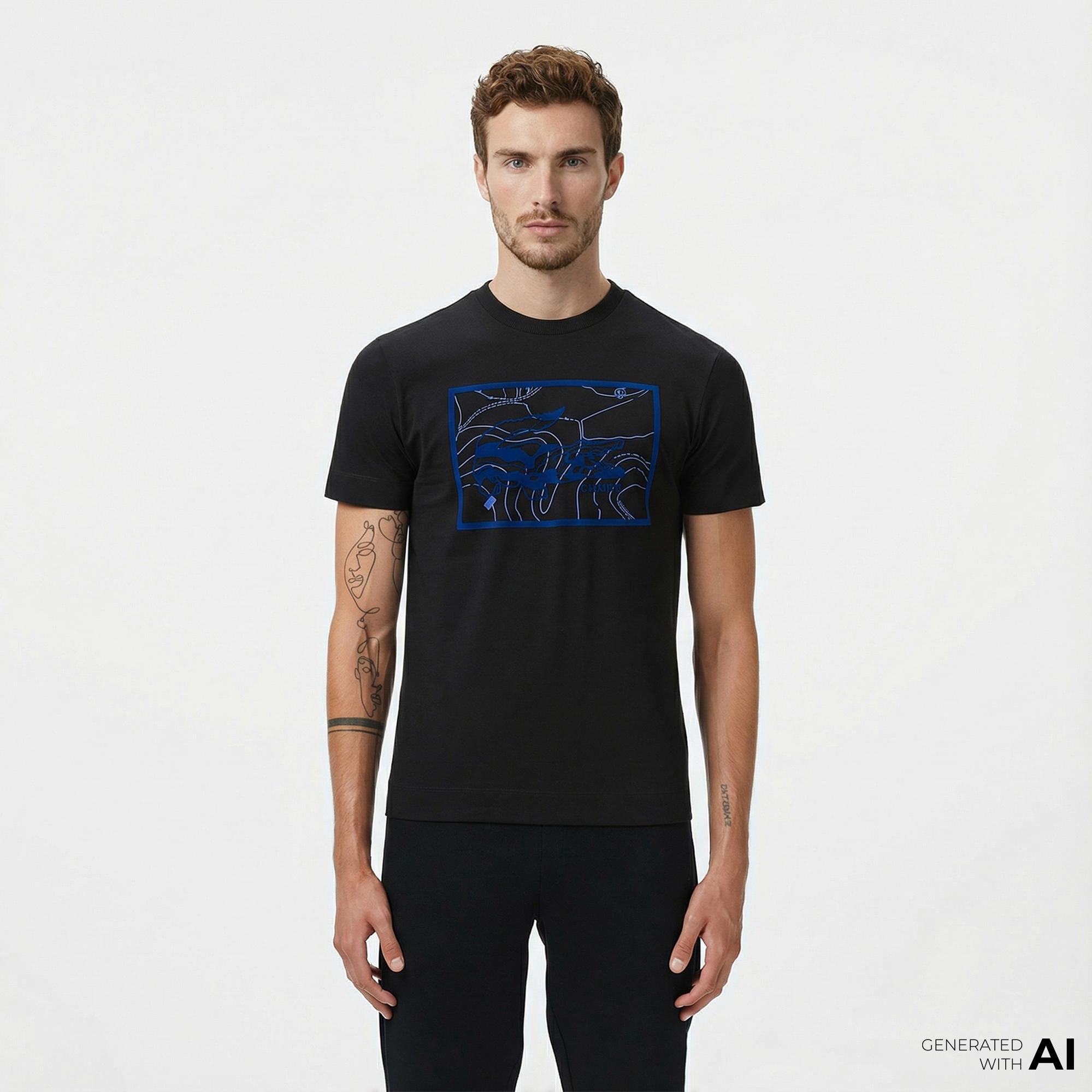 Lacoste Erkek Regular Fit Bisiklet Yaka Baskılı Siyah T-Shirt