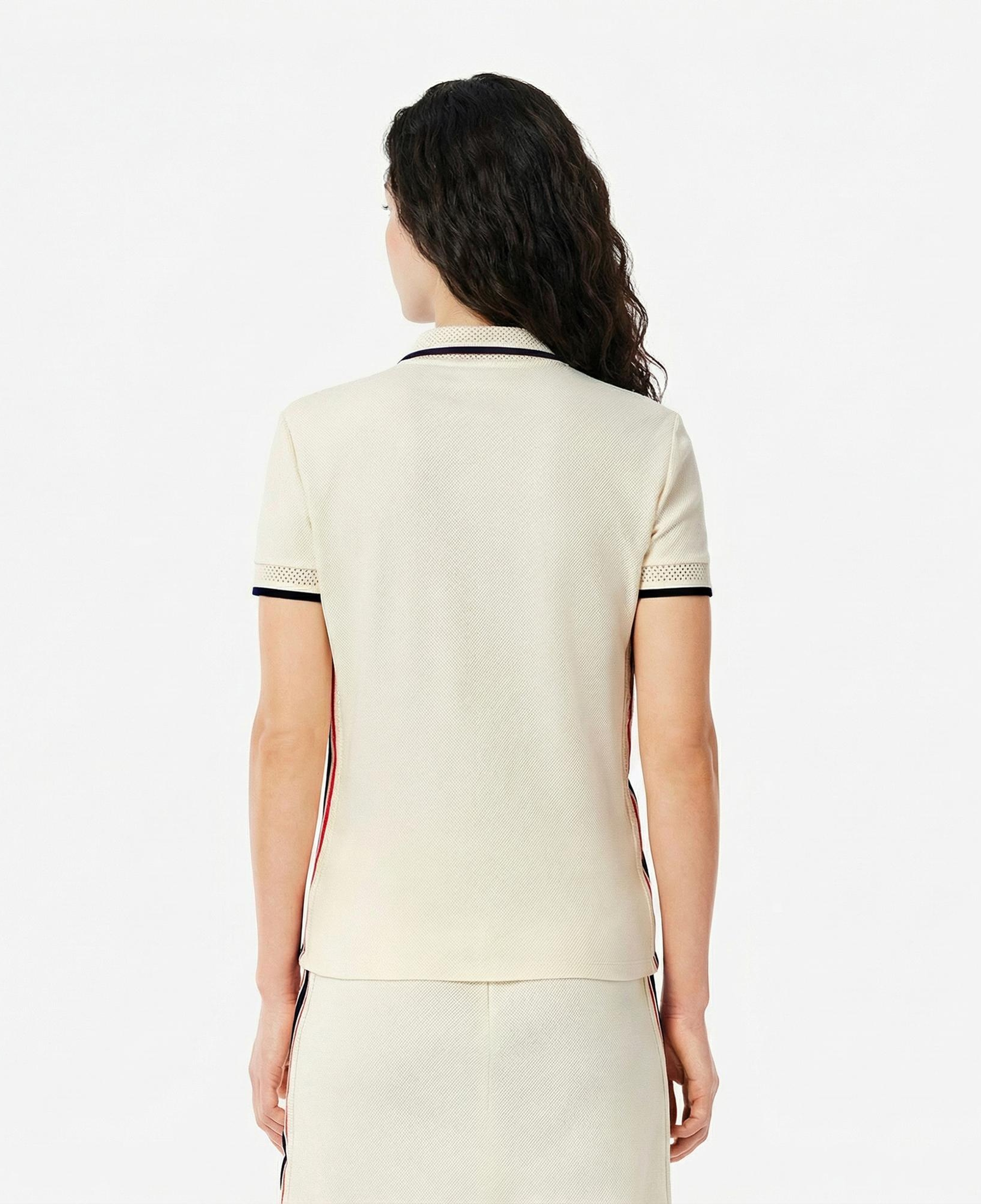 Lacoste Kadın Slim Fit Renk Bloklu Bej Polo