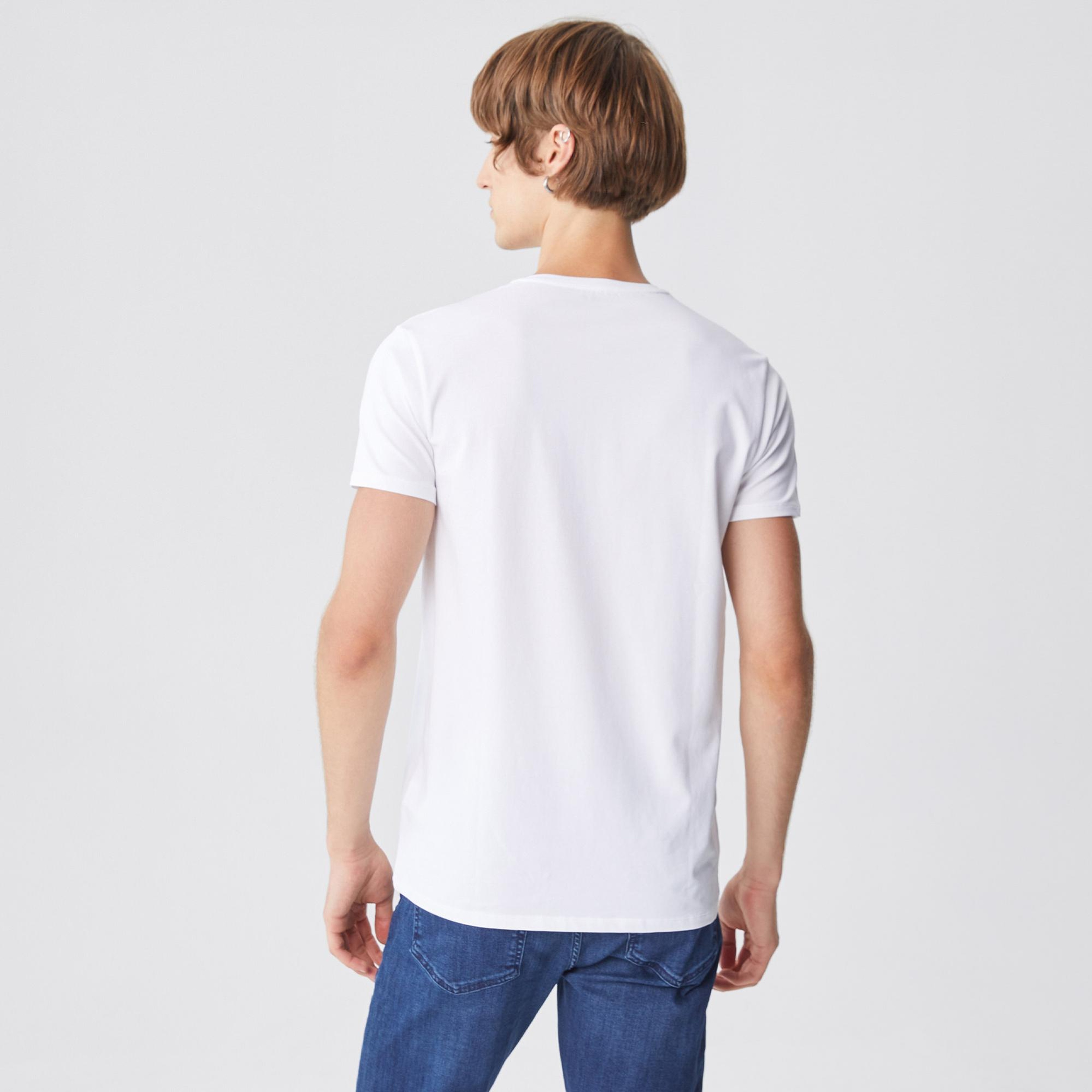 Lacoste Erkek Slim Fit V Yaka Beyaz T-Shirt