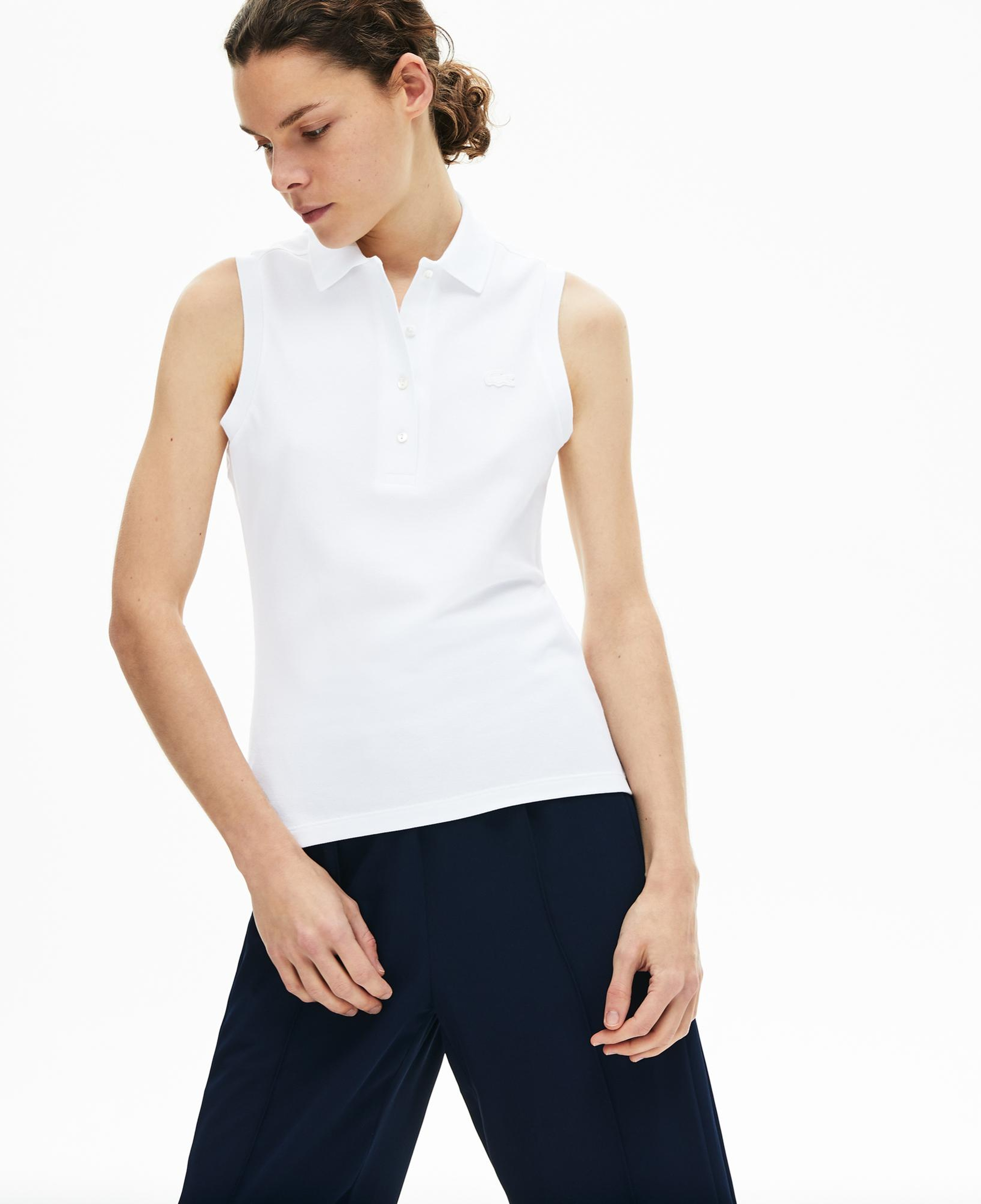 Lacoste L.12.D Kadın Slim Fit Kolsuz Beyaz Polo