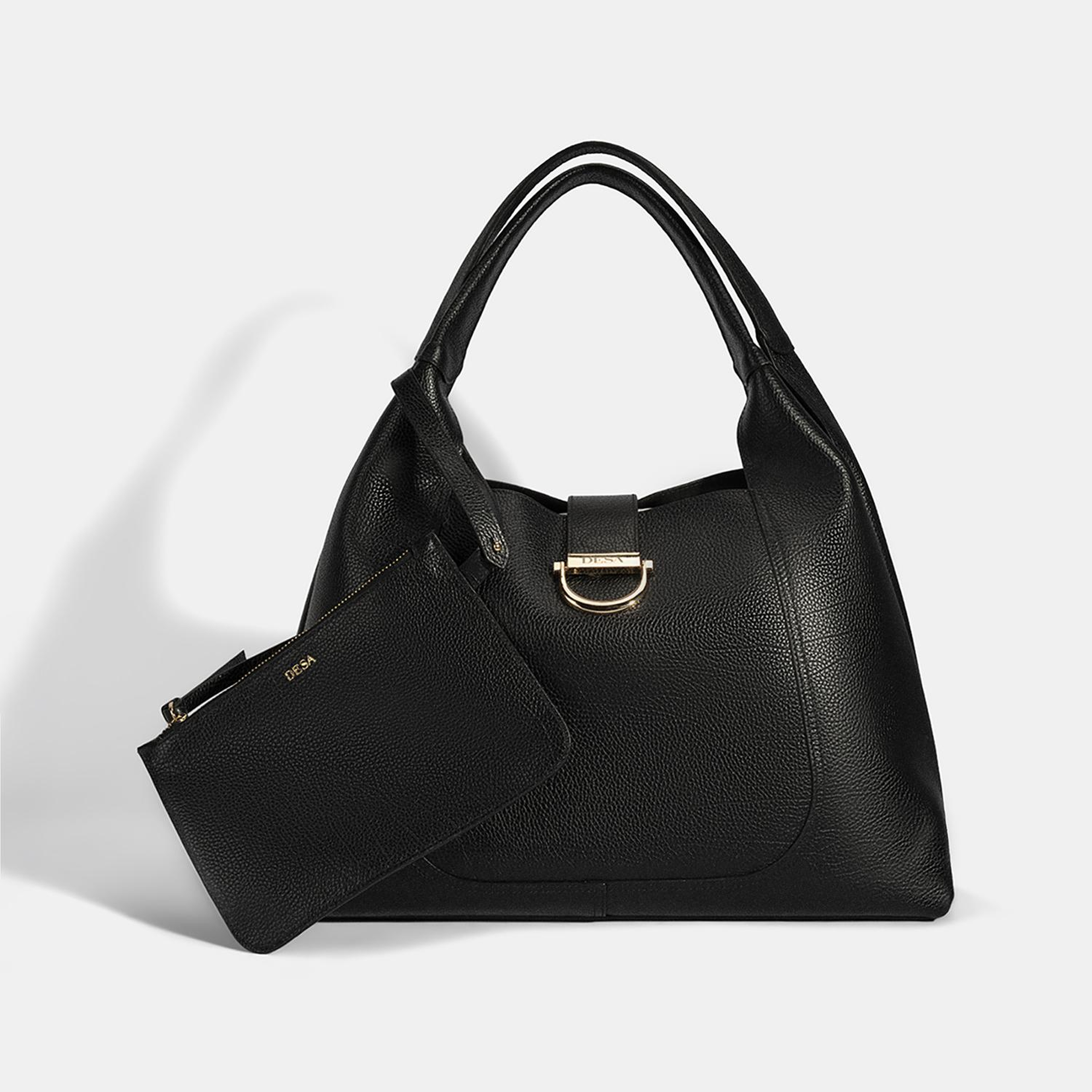 DESA Kadın Siyah Cüzdan Aksesuarlı Deri Omuz Çantası