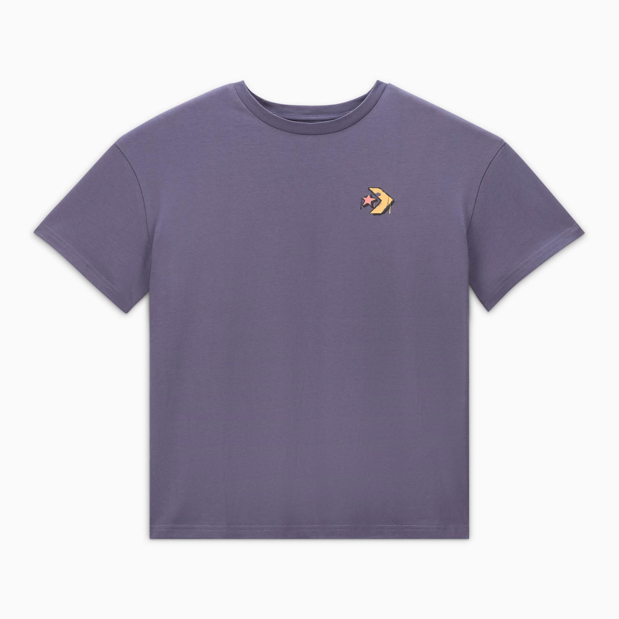 Converse Kadın Oversized Fit Grafik Baskılı Mor T-Shirt