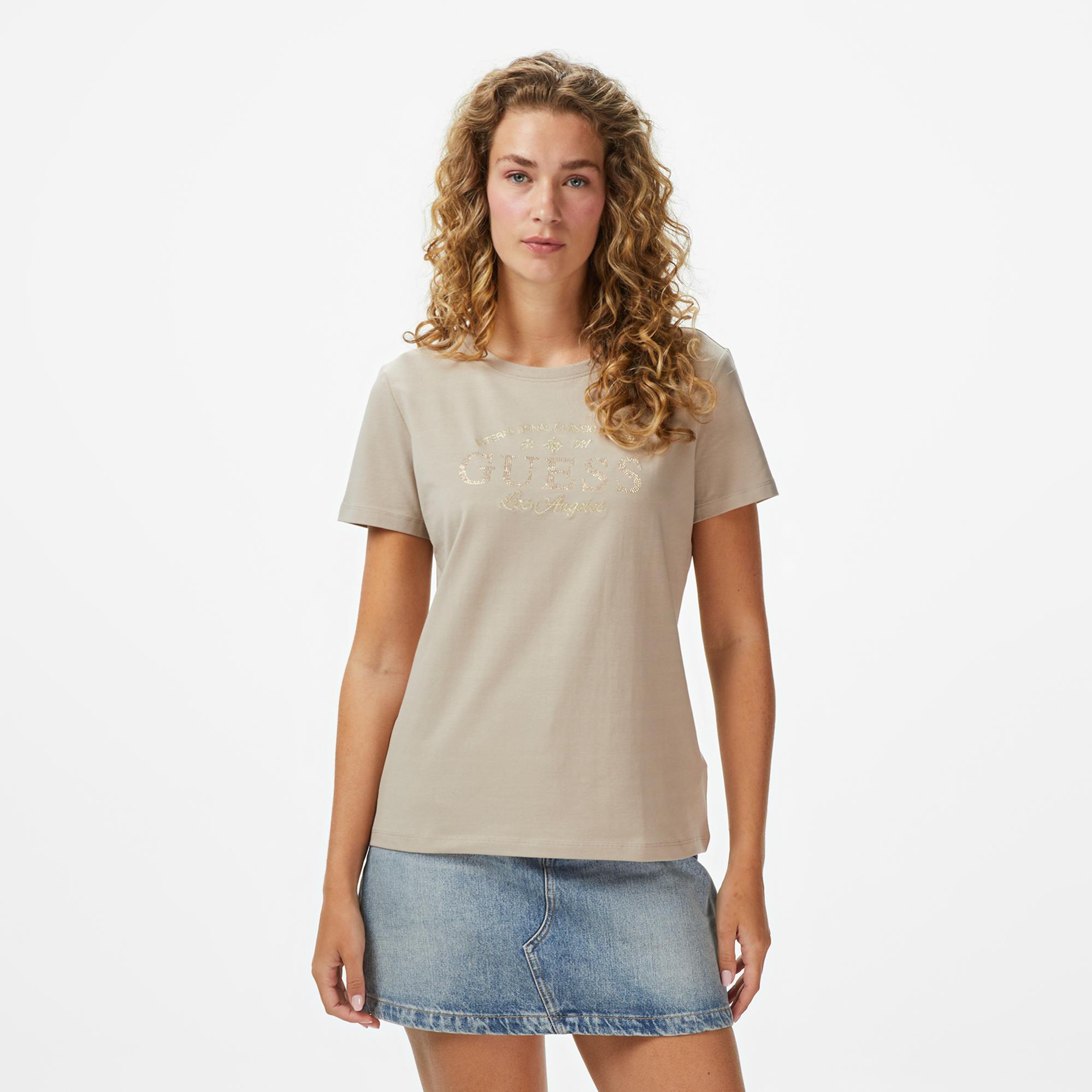 Guess Marina Slim Fit Kadın Bej T-Shirt