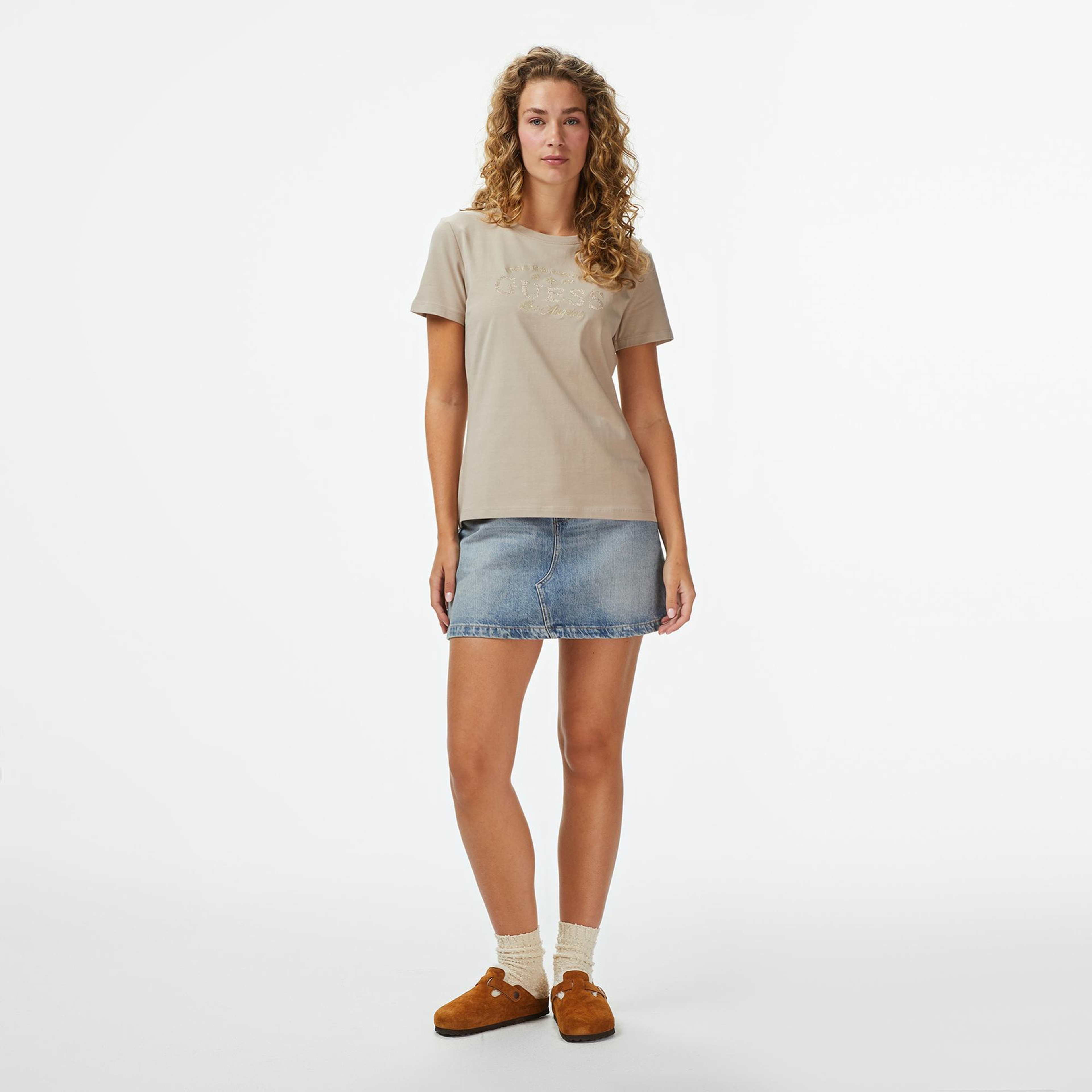 Guess Marina Slim Fit Kadın Bej T-Shirt
